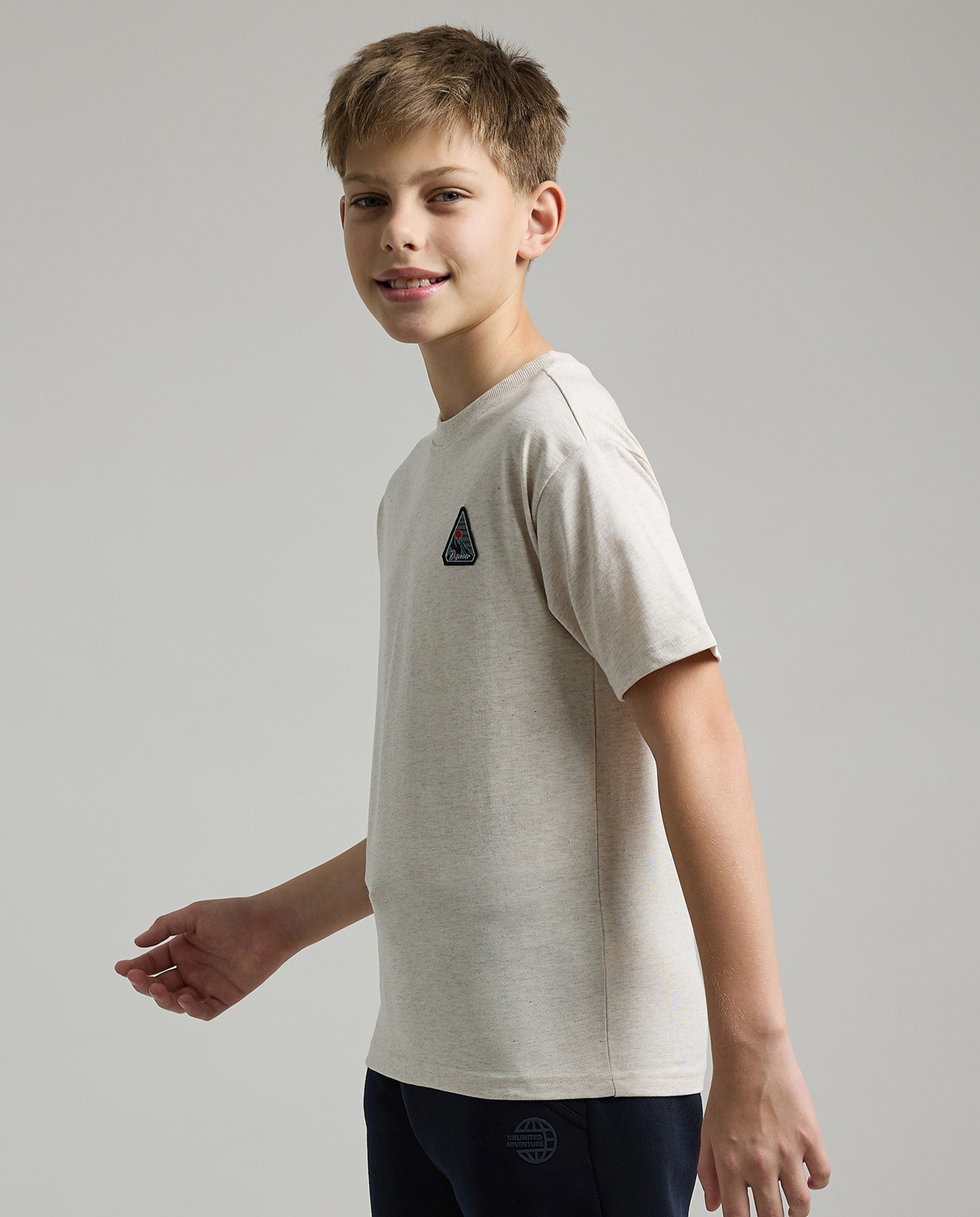 Badge Detail T-Shirt with Crew Neck and Short Sleeves