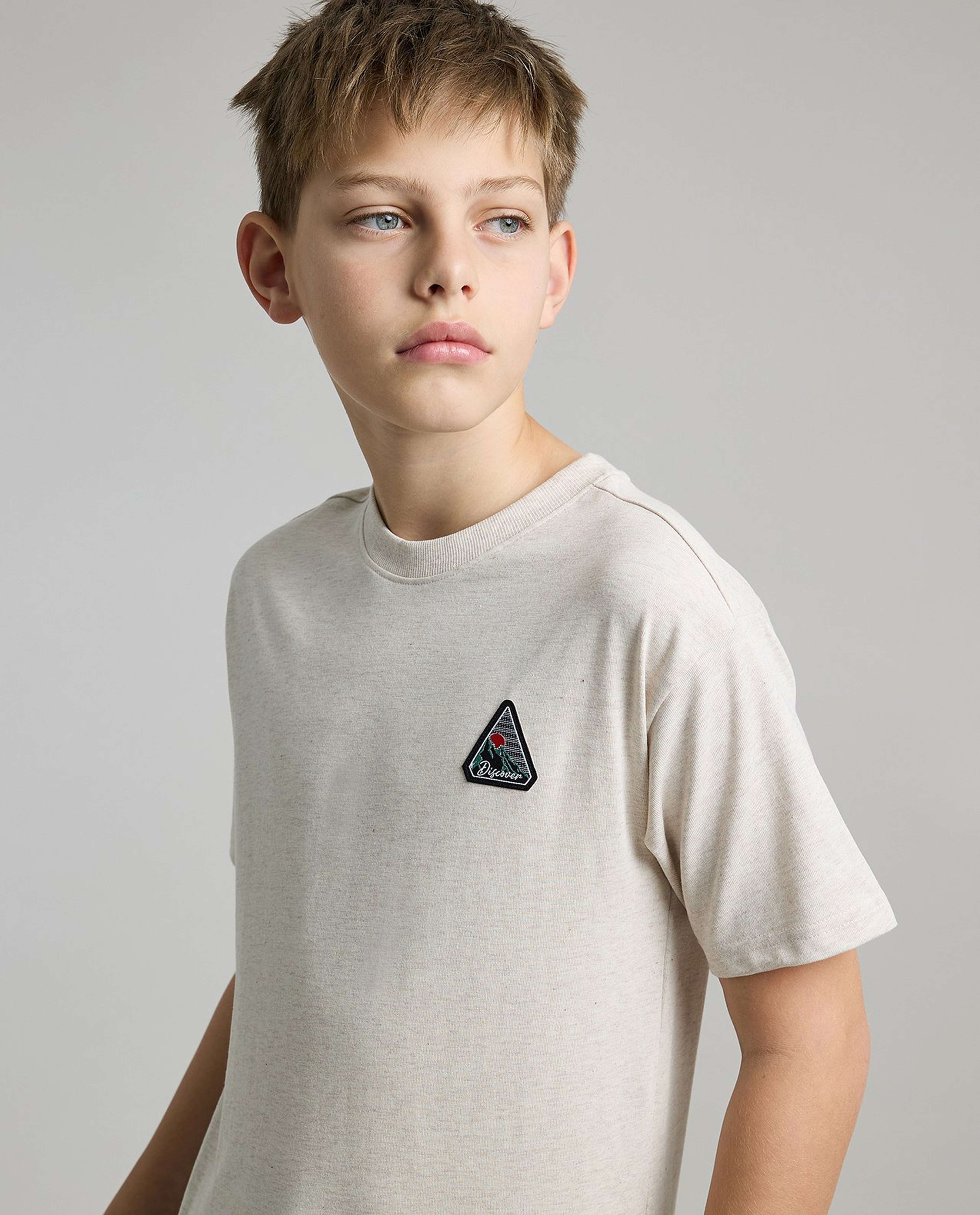 Badge Detail T-Shirt with Crew Neck and Short Sleeves