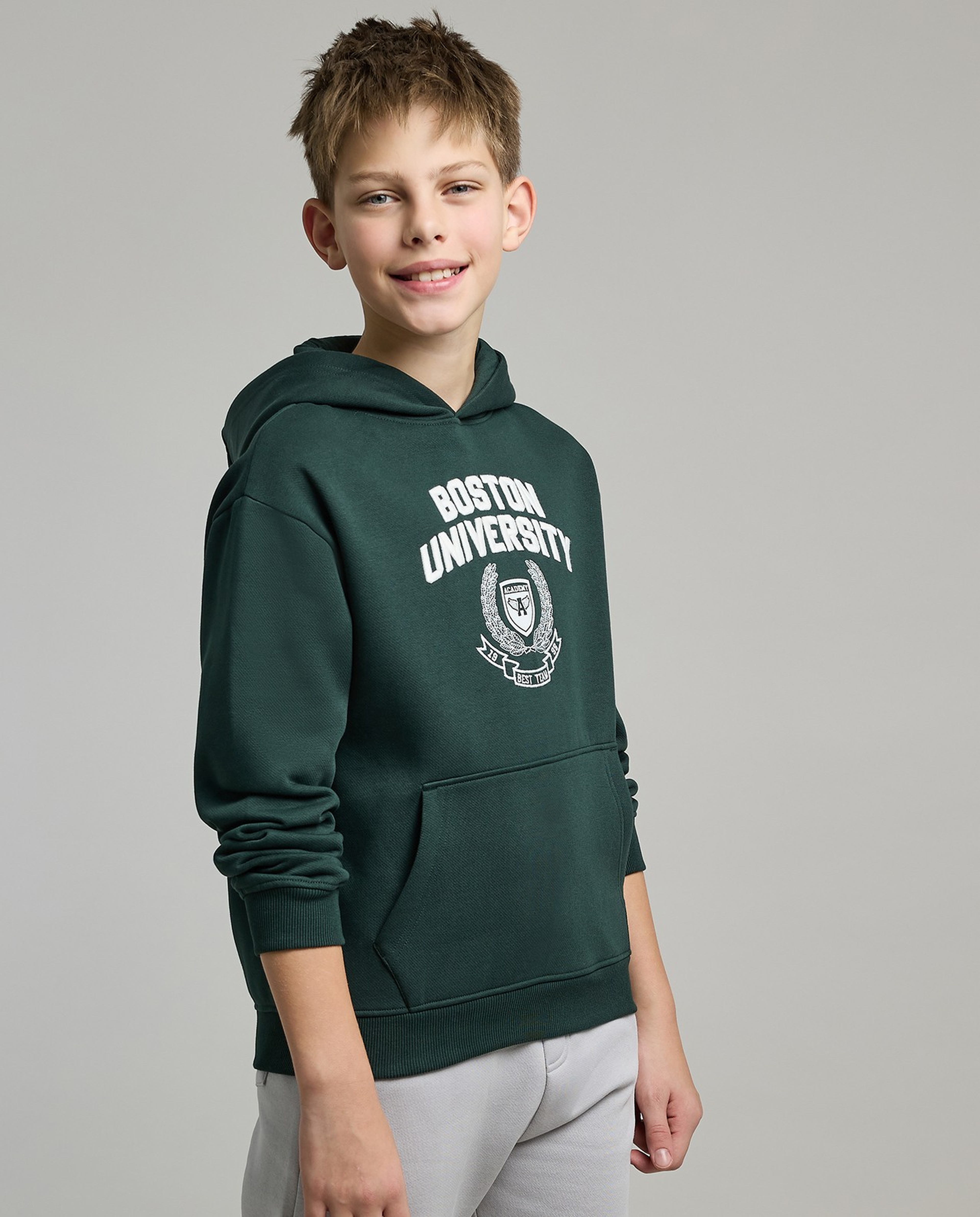 Typography Print Hoodie with Long Sleeves