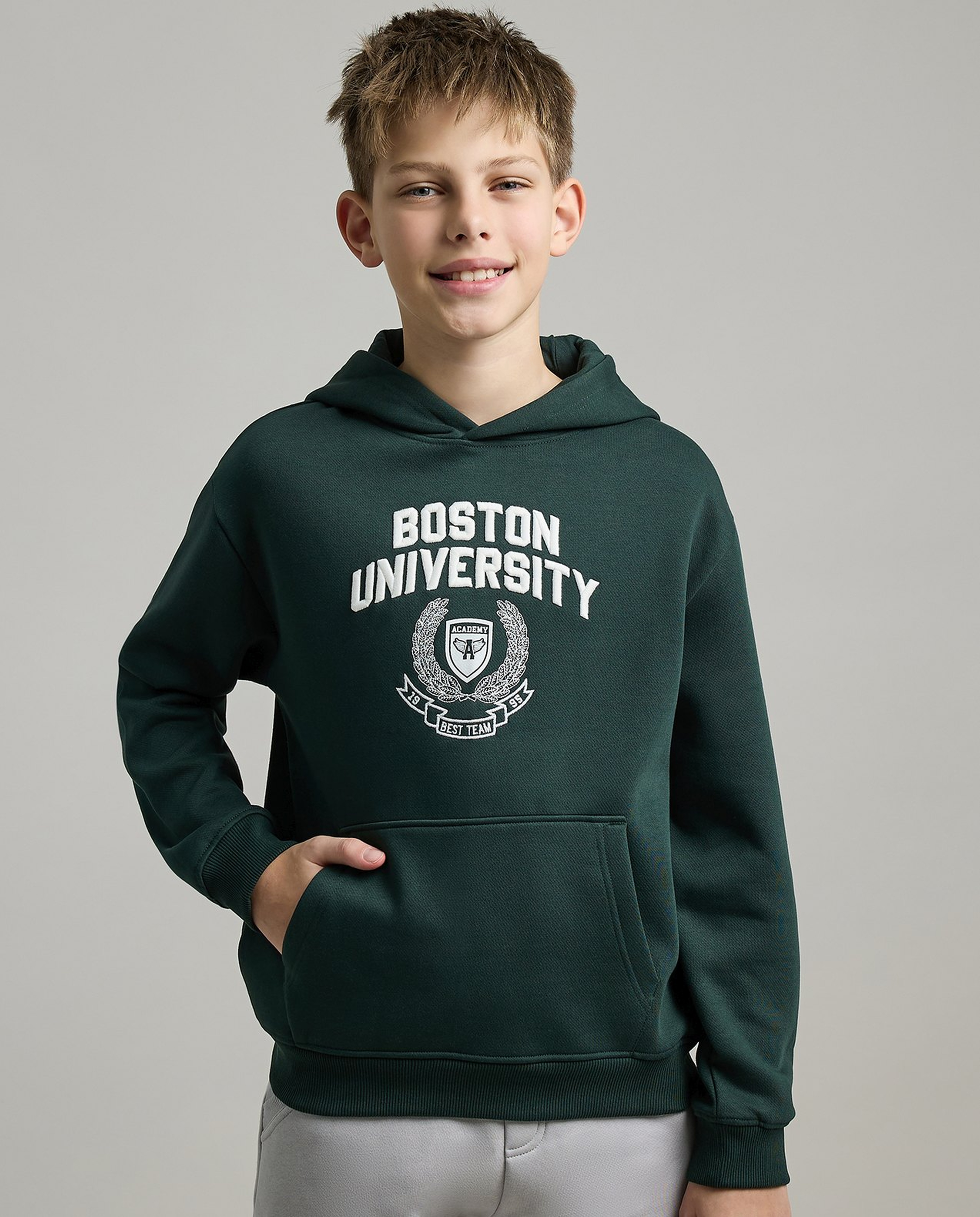 Typography Print Hoodie with Long Sleeves