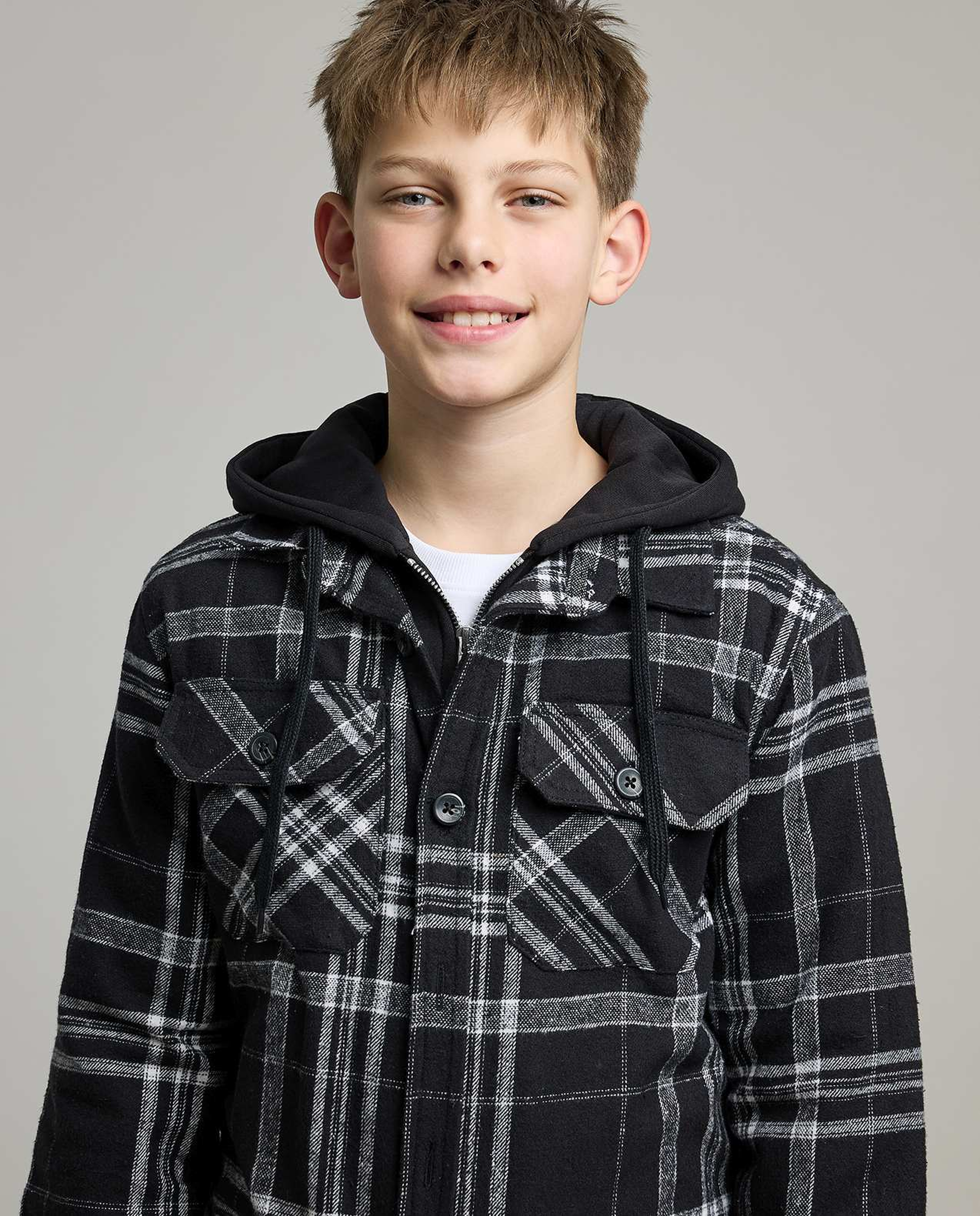 Plaid Hooded Jacket with Zipper Closure