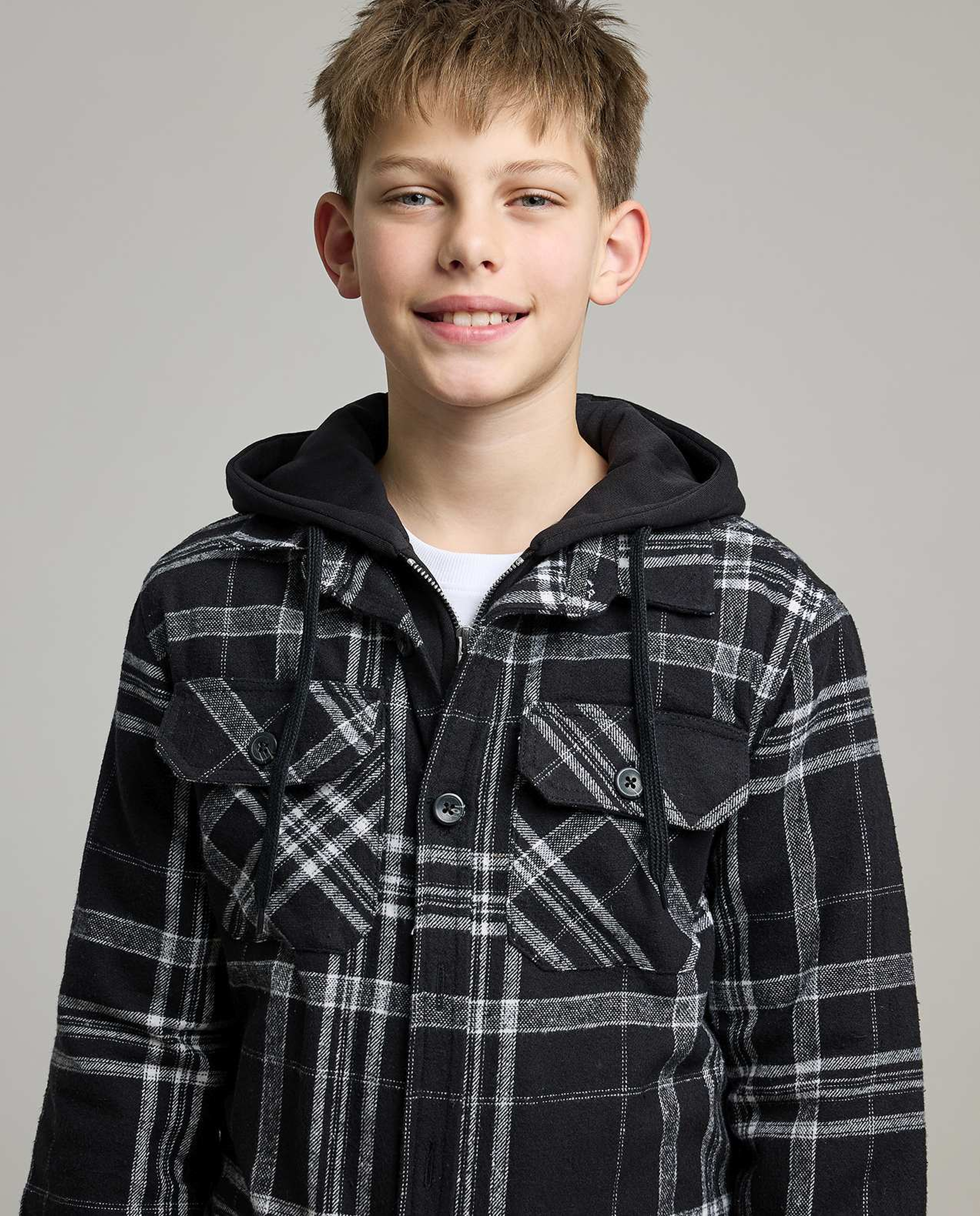 Plaid Hooded Jacket with Zipper Closure