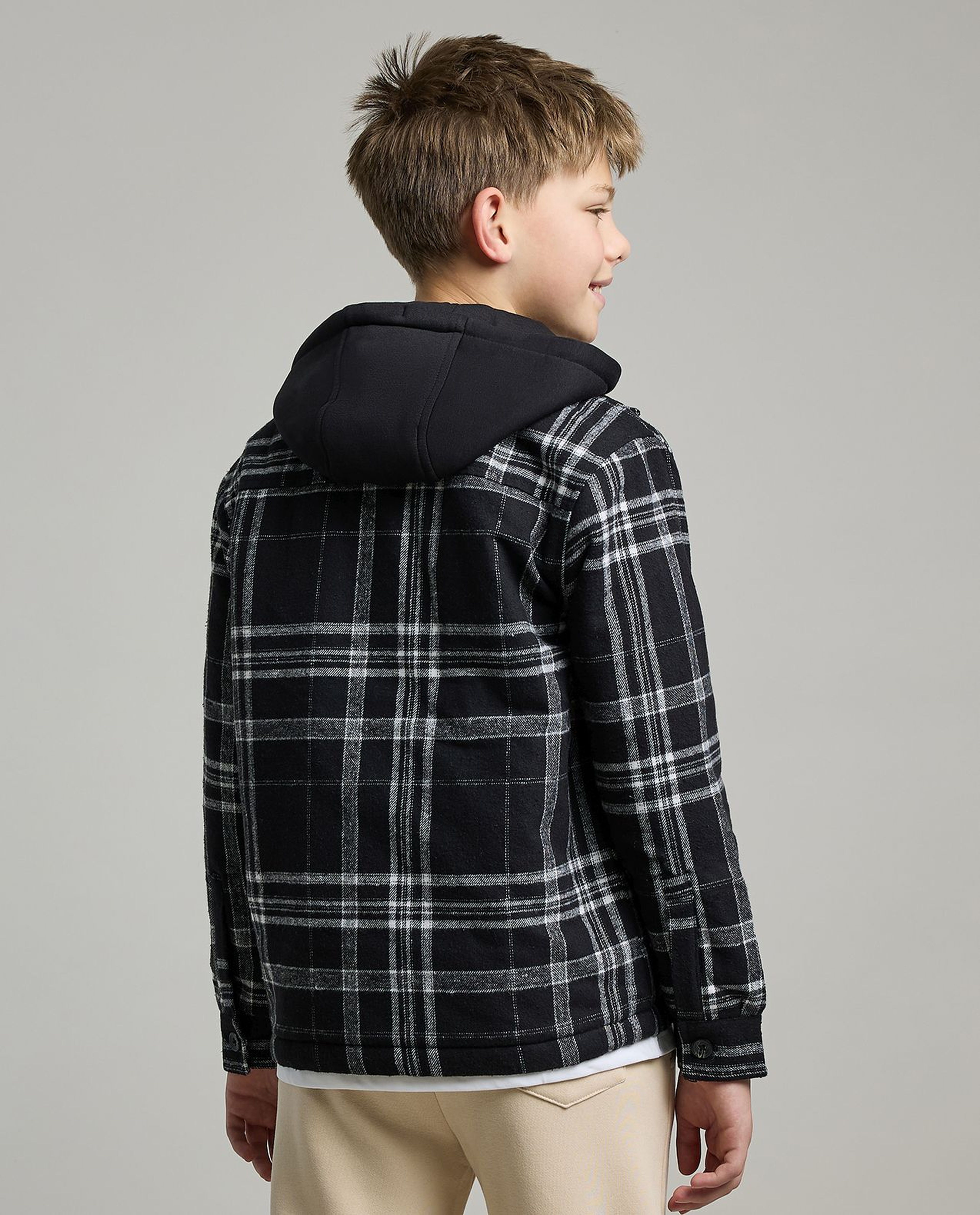 Plaid Hooded Jacket with Zipper Closure