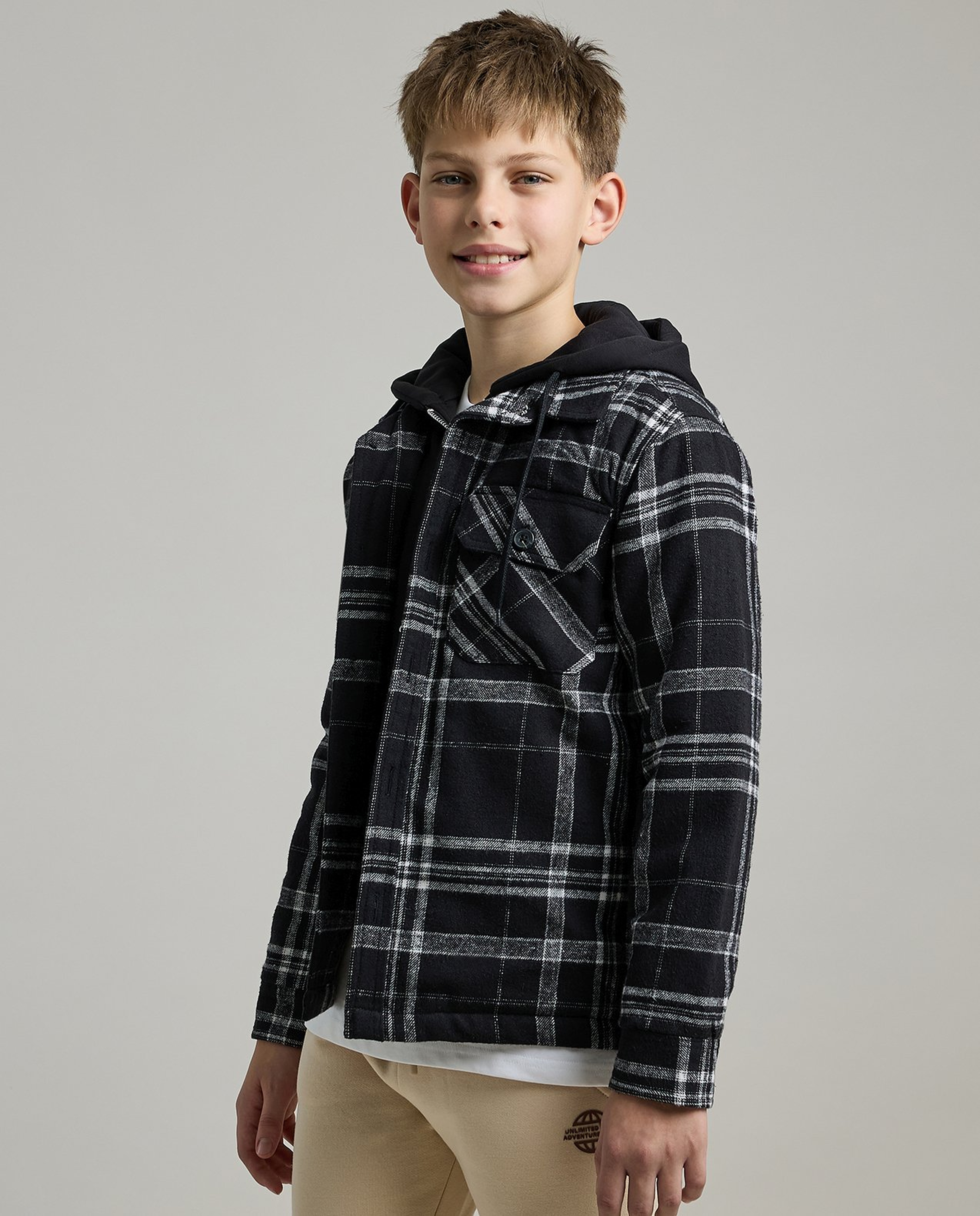 Plaid Hooded Jacket with Zipper Closure