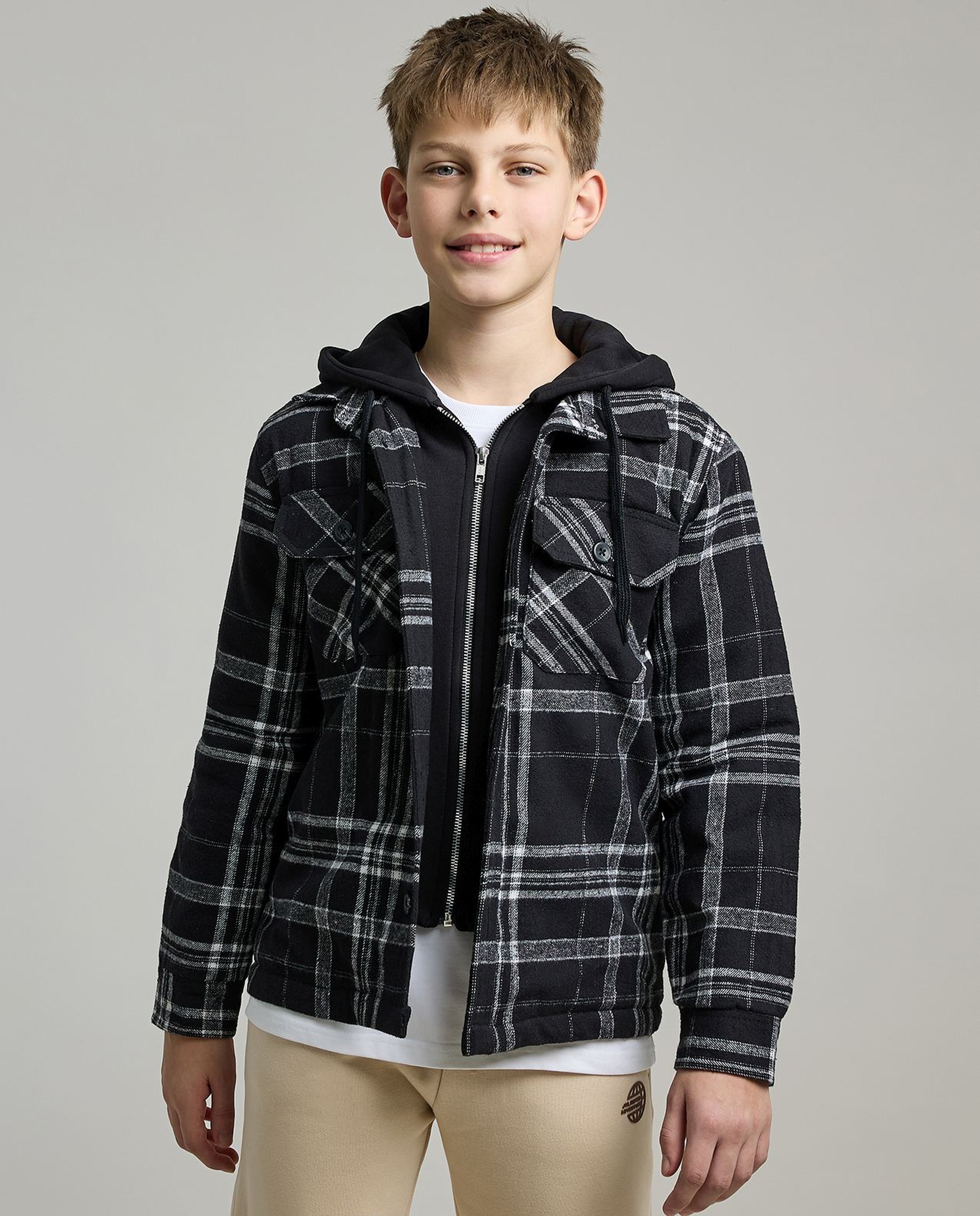 Plaid Hooded Jacket with Zipper Closure