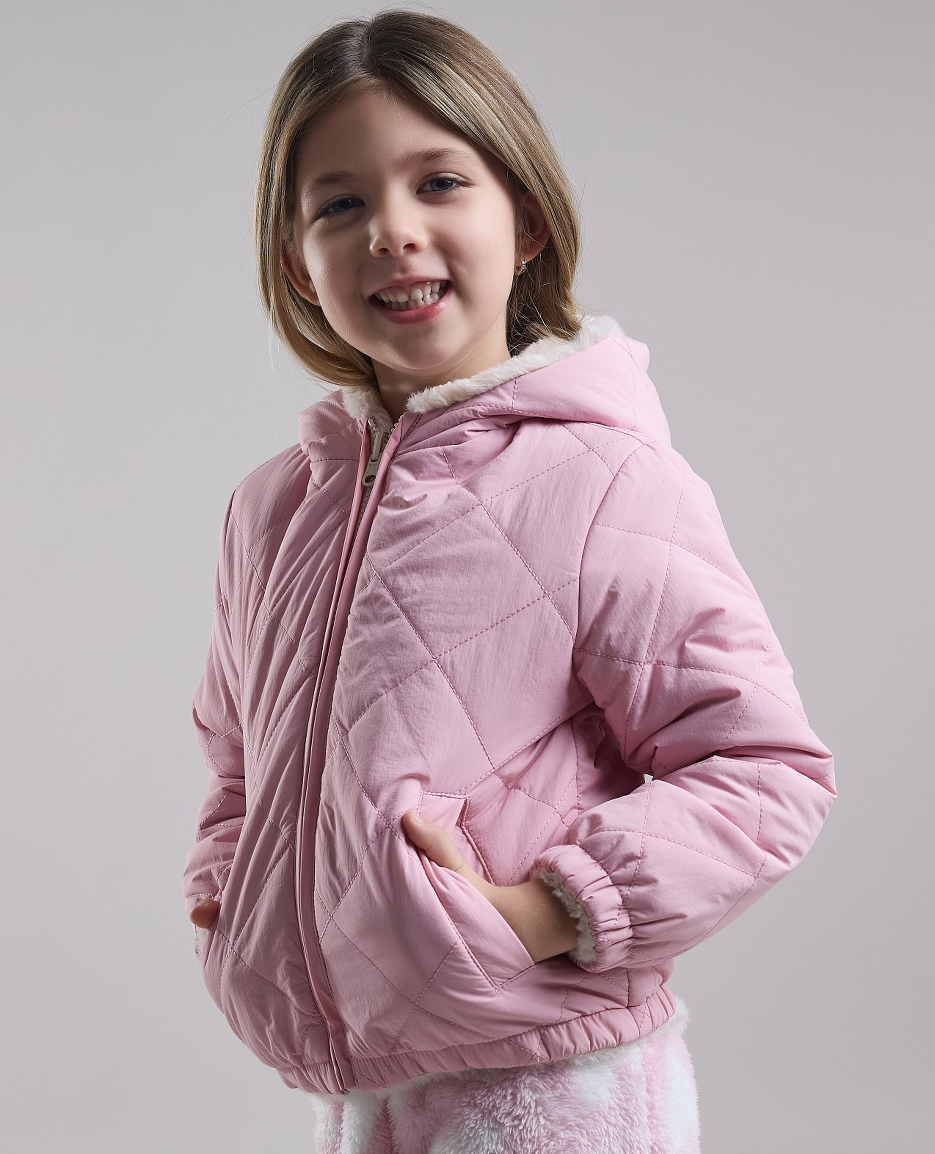 Quilted Hooded Jacket with Zipper Closure