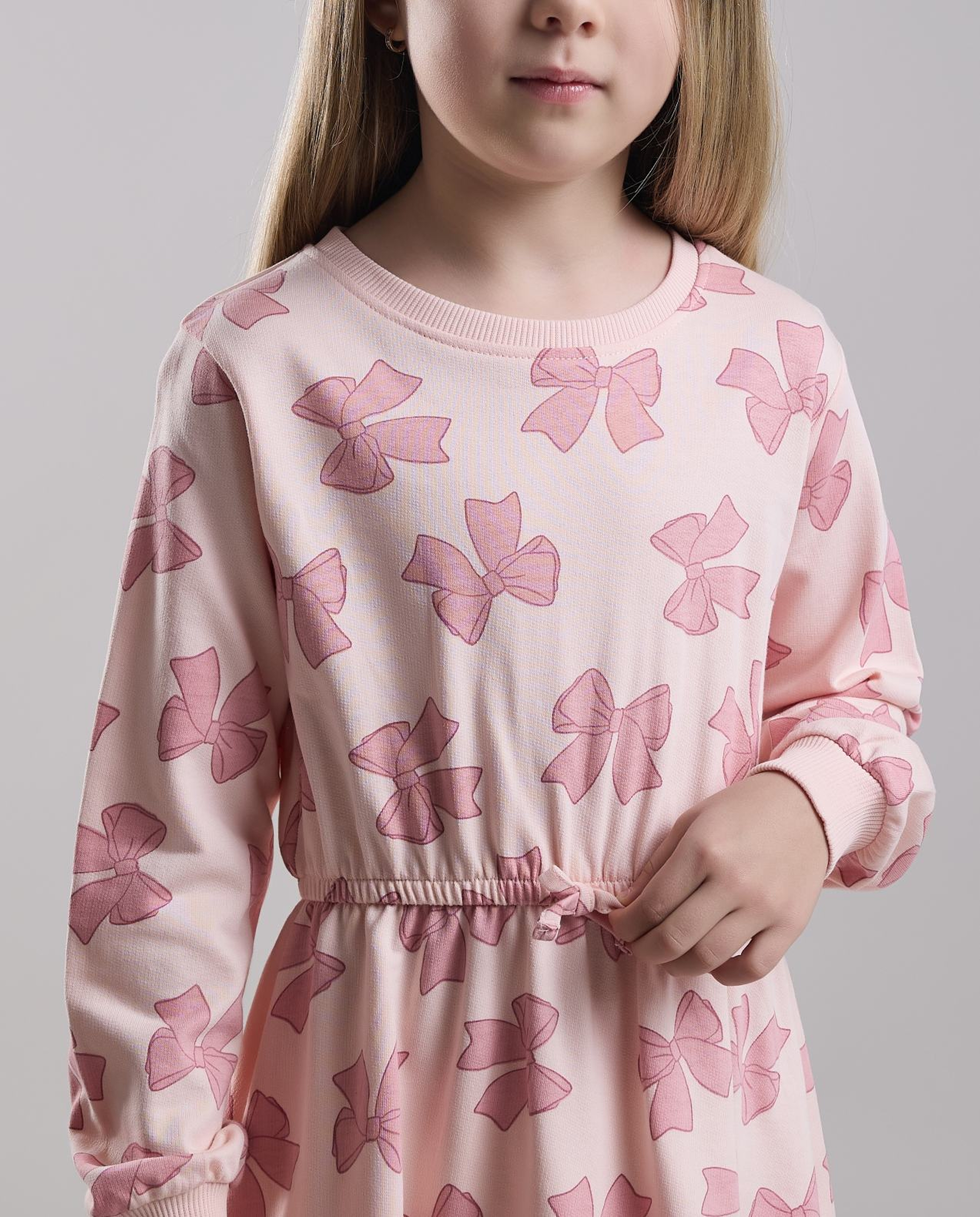 Printed Fit & Flare Dress with Crew Neck and Long Sleeves