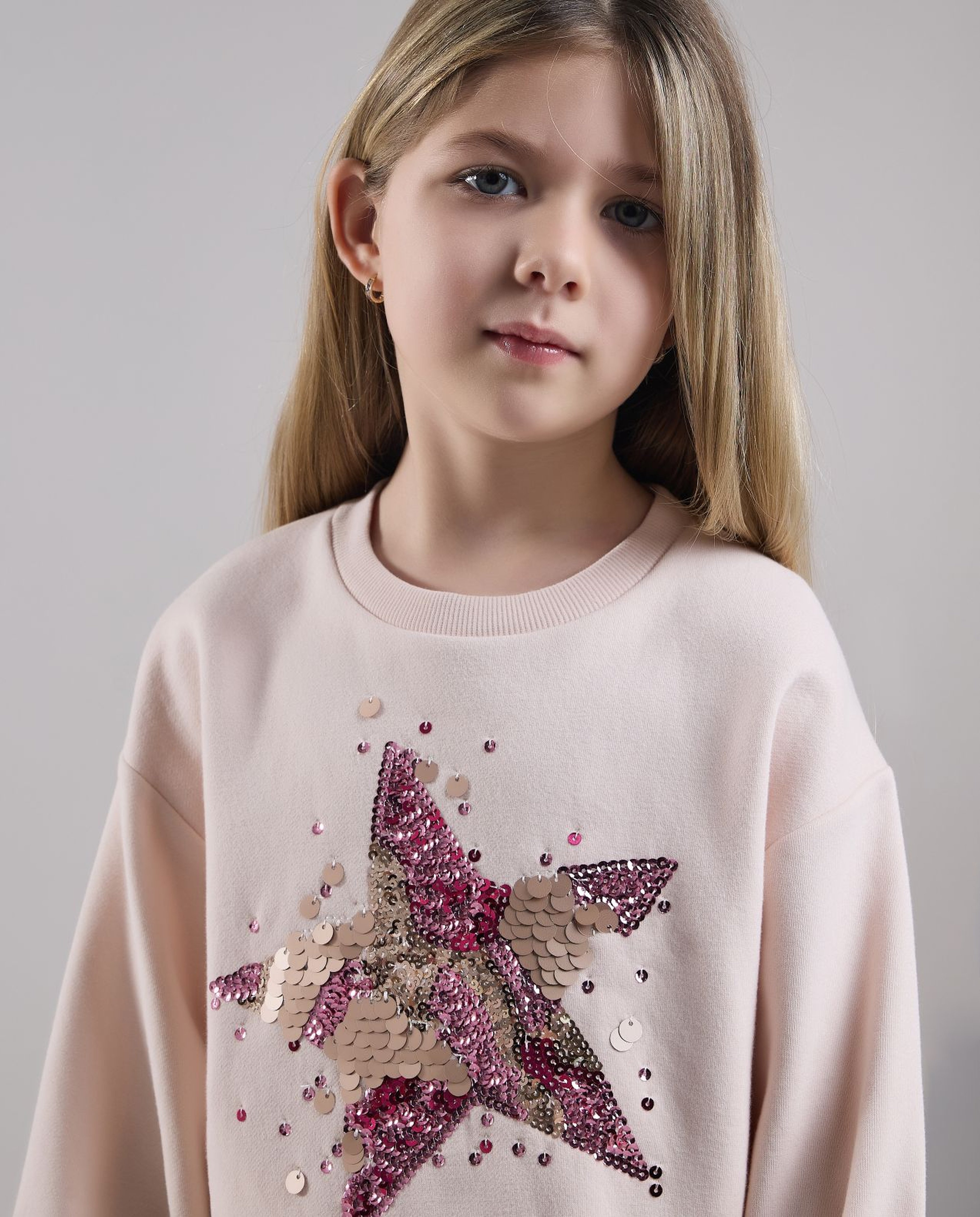 Sequined Sweatshirt with Crew Neck and Long Sleeves