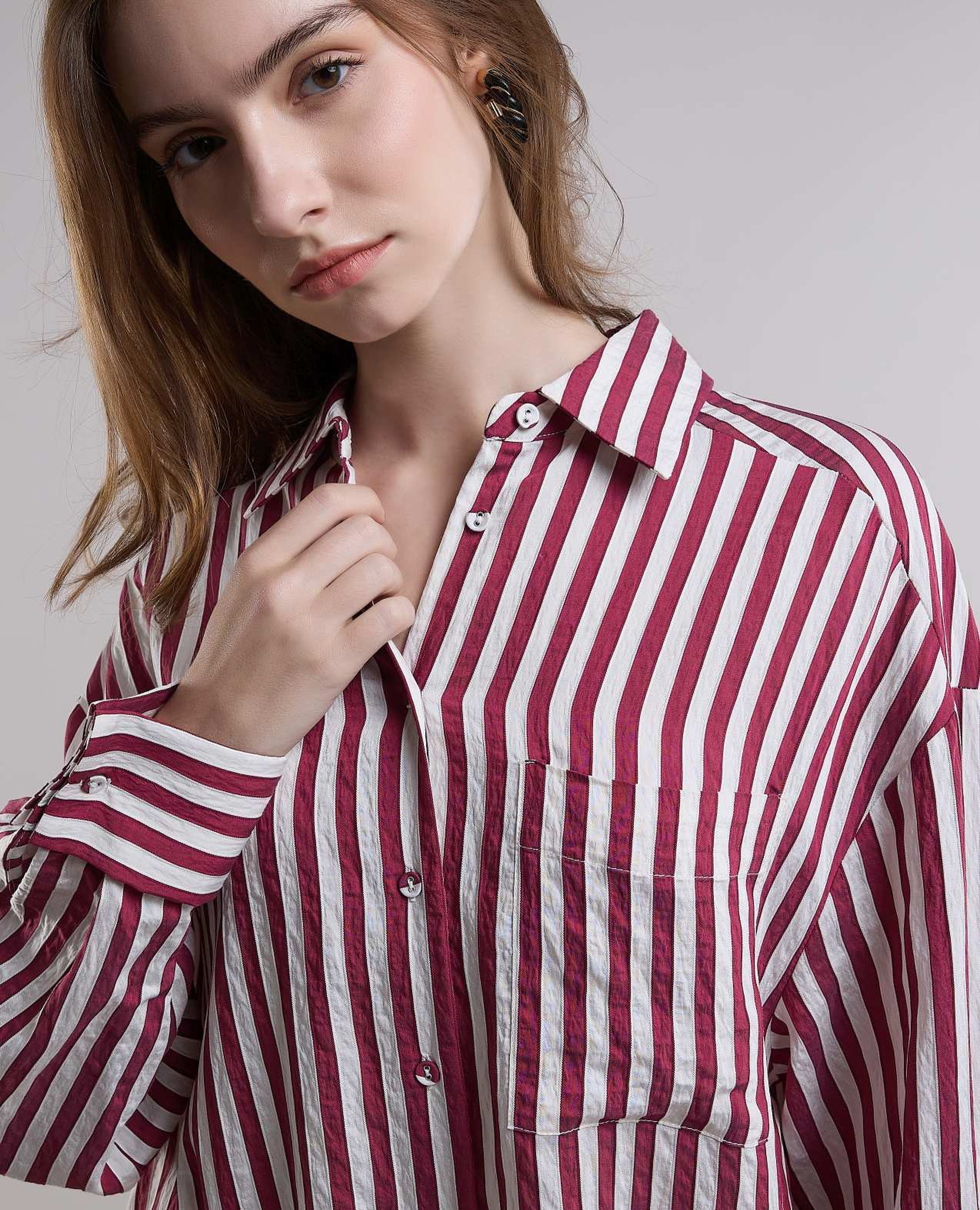 Striped Shirt with Classic Collar and Long Sleeves