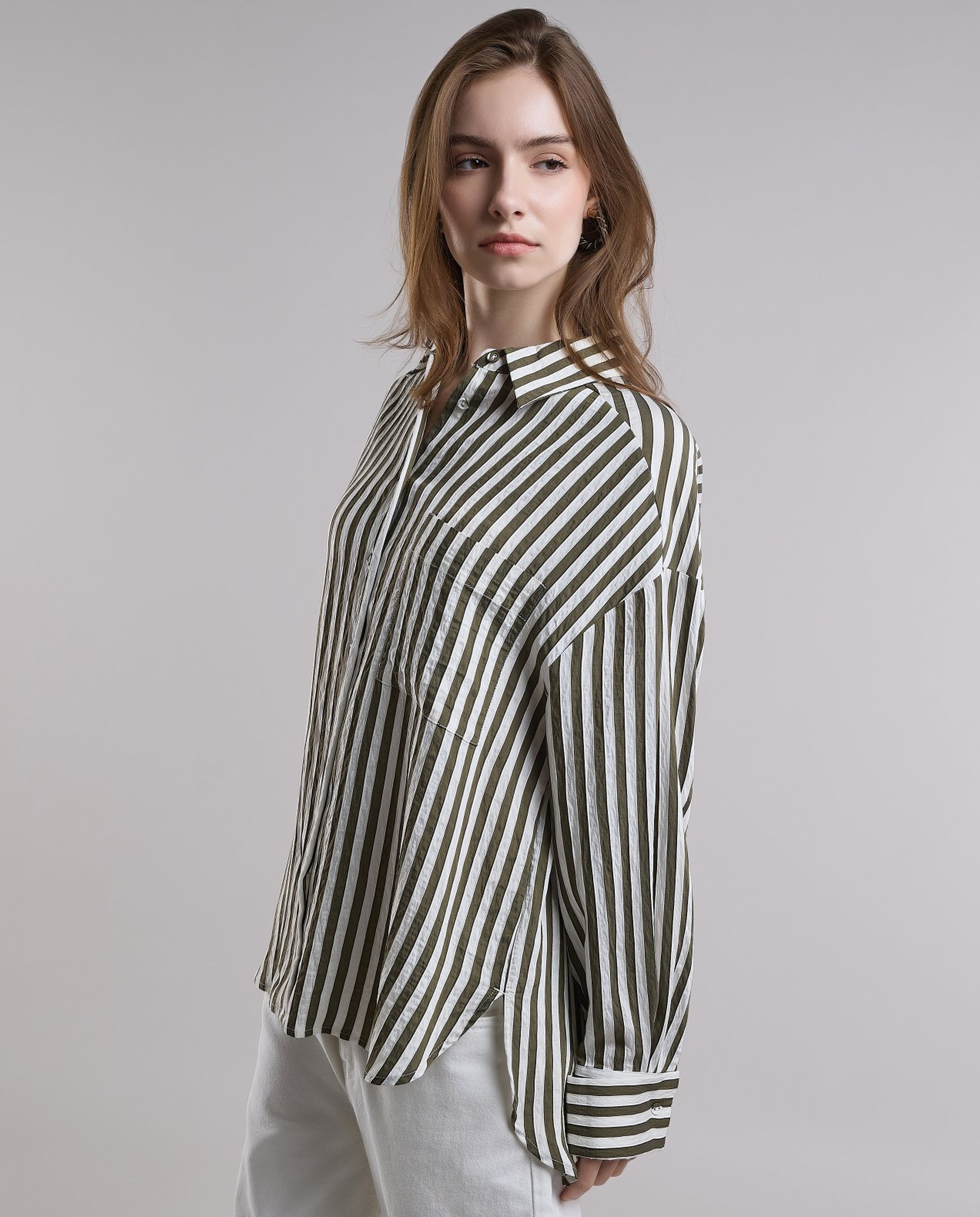 Striped Shirt with Classic Collar and Long Sleeves