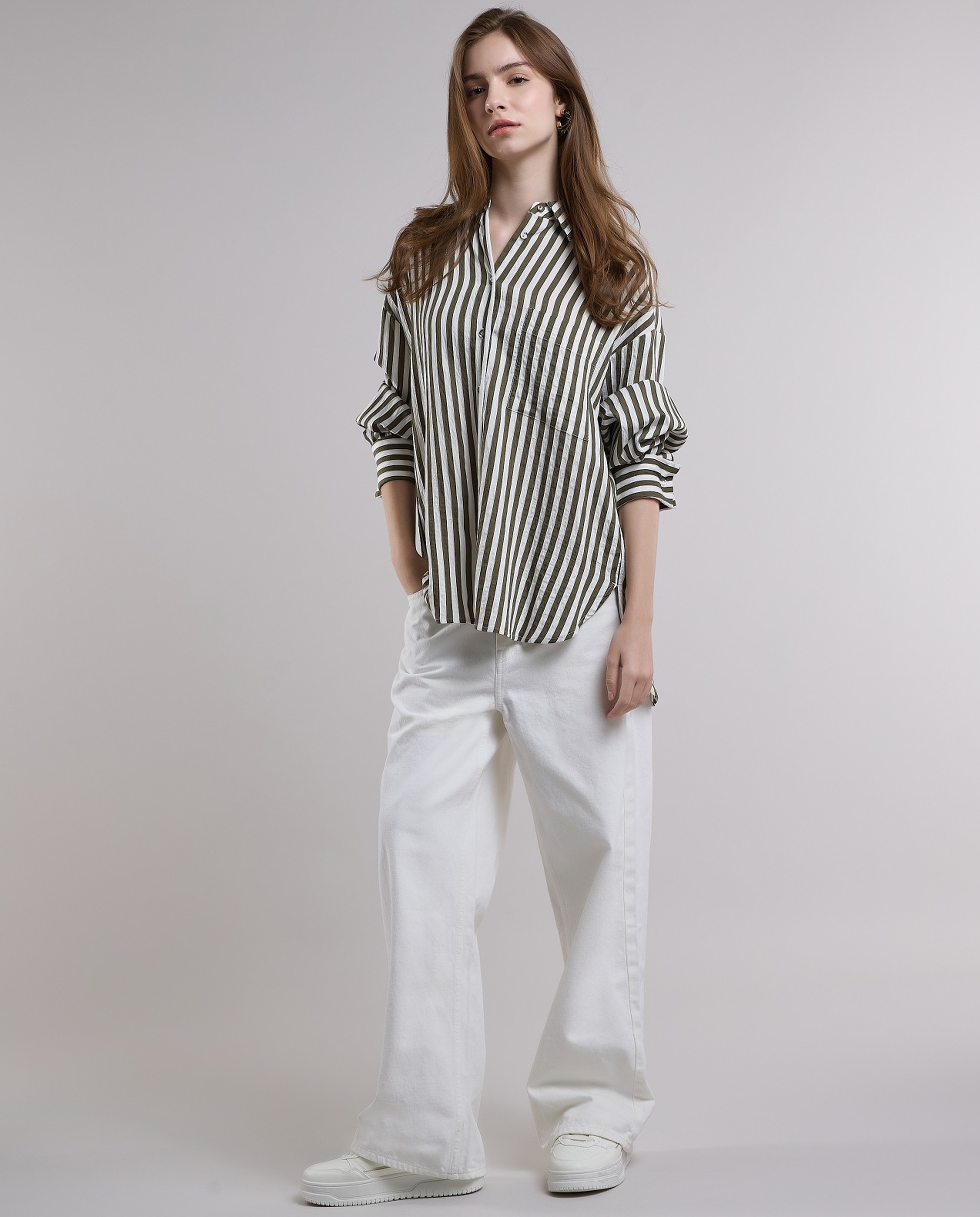 Striped Shirt with Classic Collar and Long Sleeves