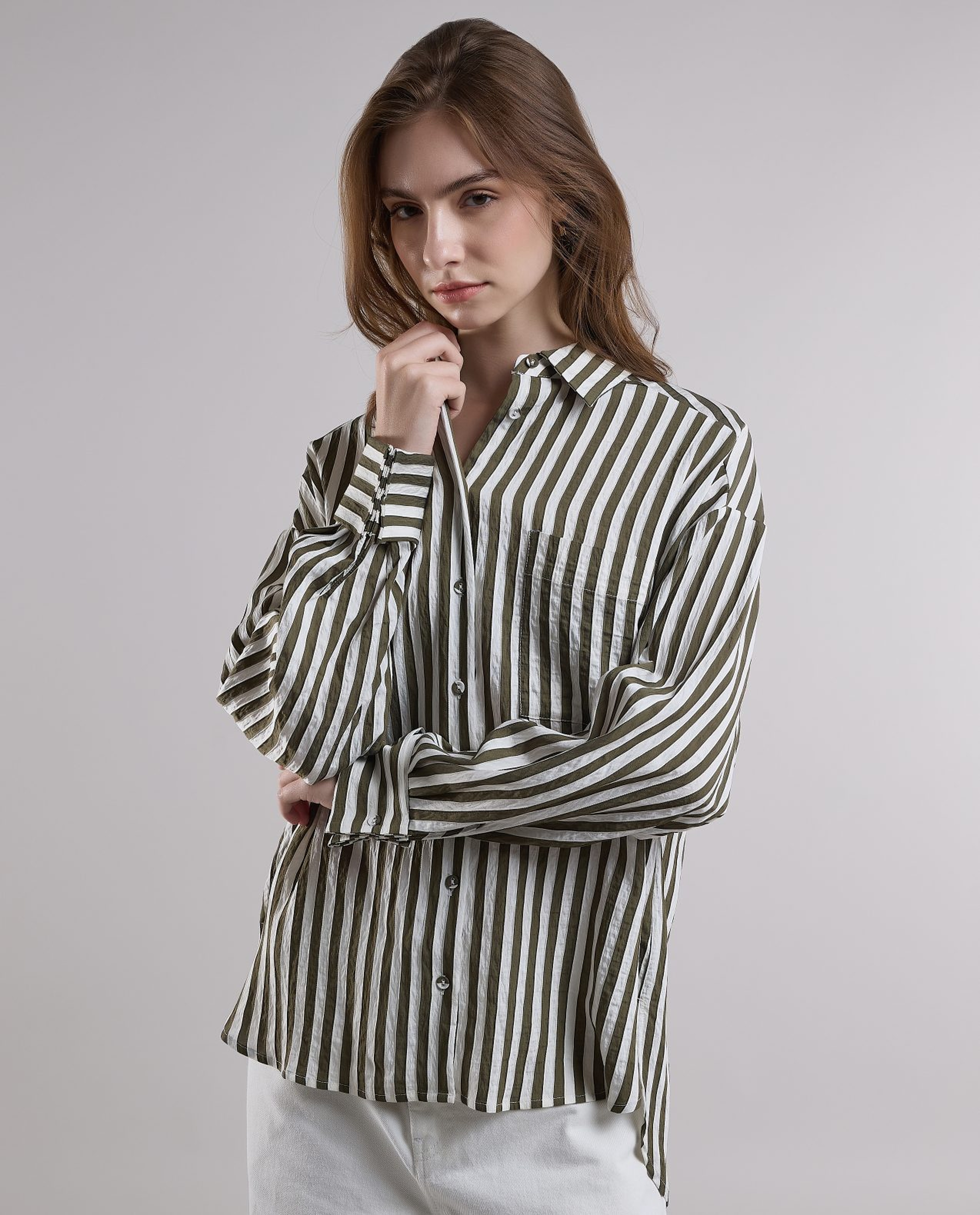 Striped Shirt with Classic Collar and Long Sleeves