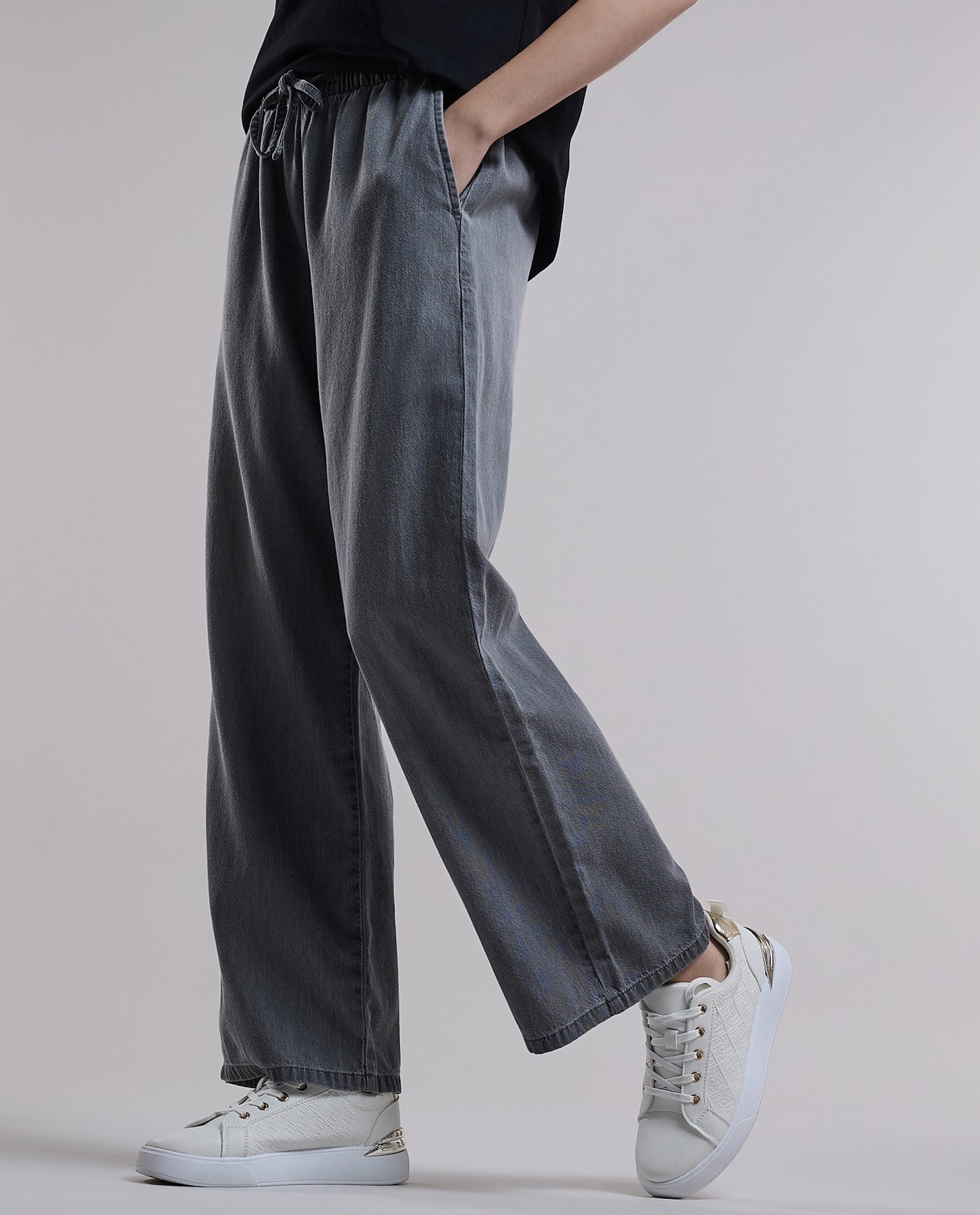 Washed Wide Leg Jeans with Button Closure