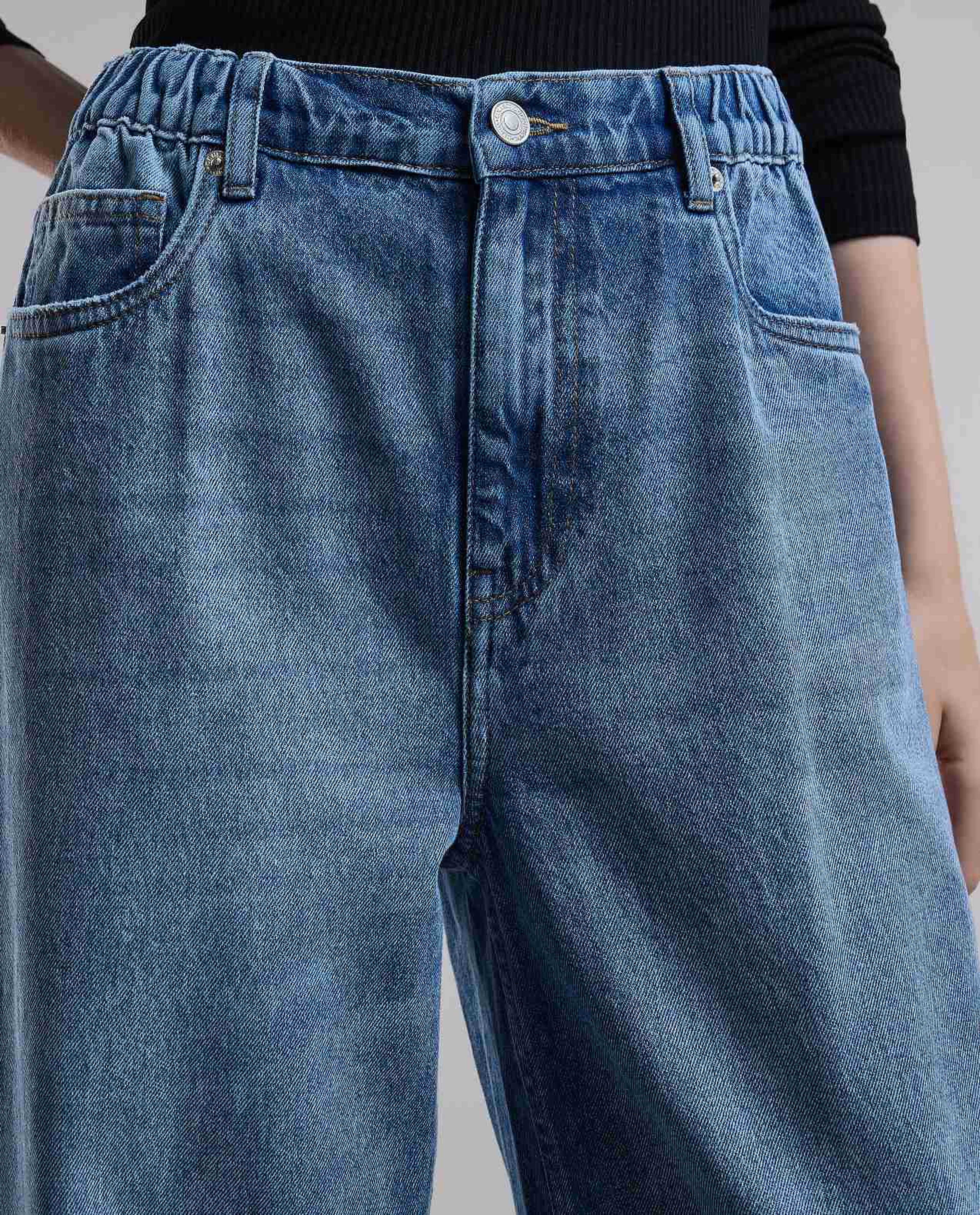 Washed Wide Leg Jeans with Button Closure