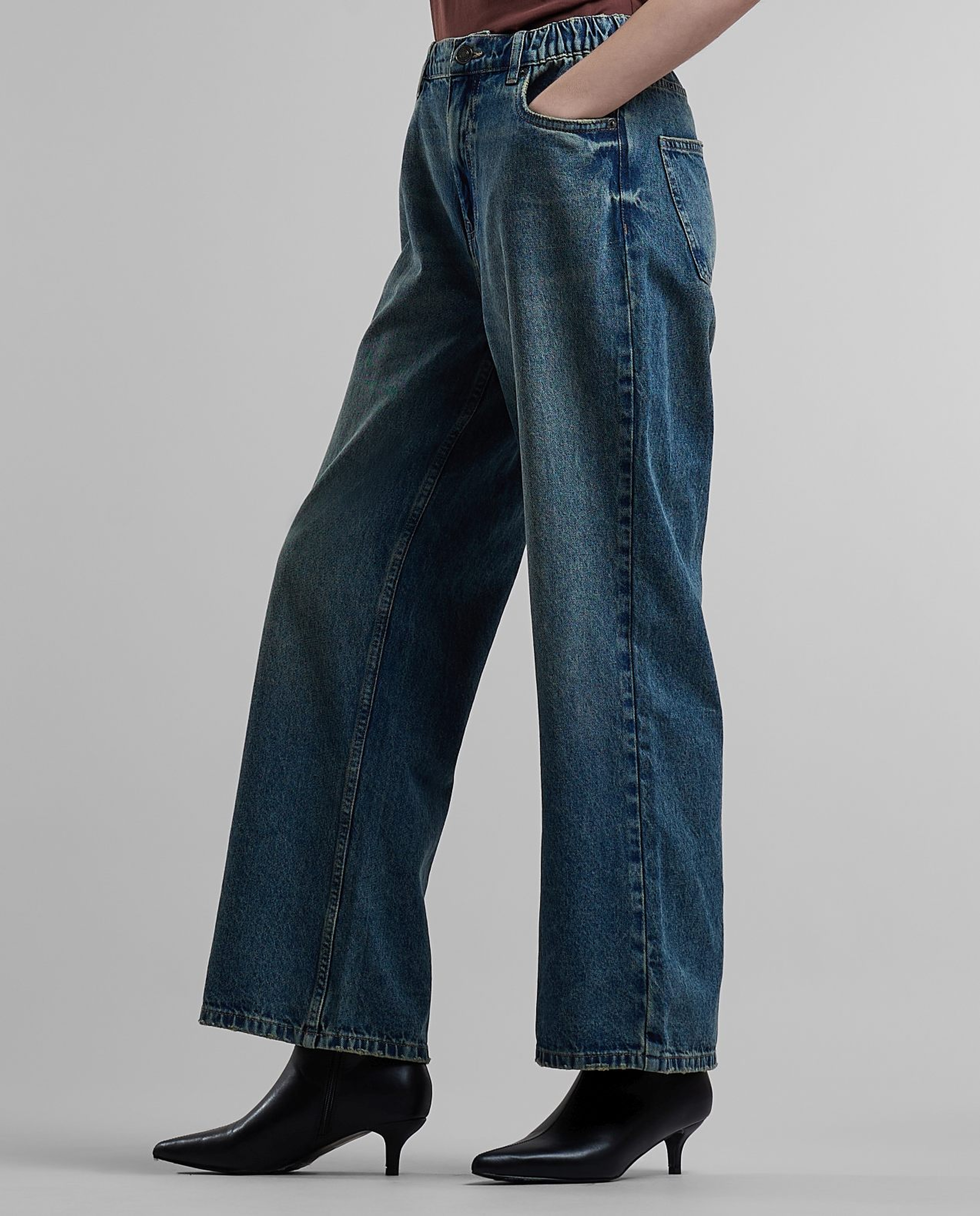 Washed Wide Leg Jeans with Button Closure
