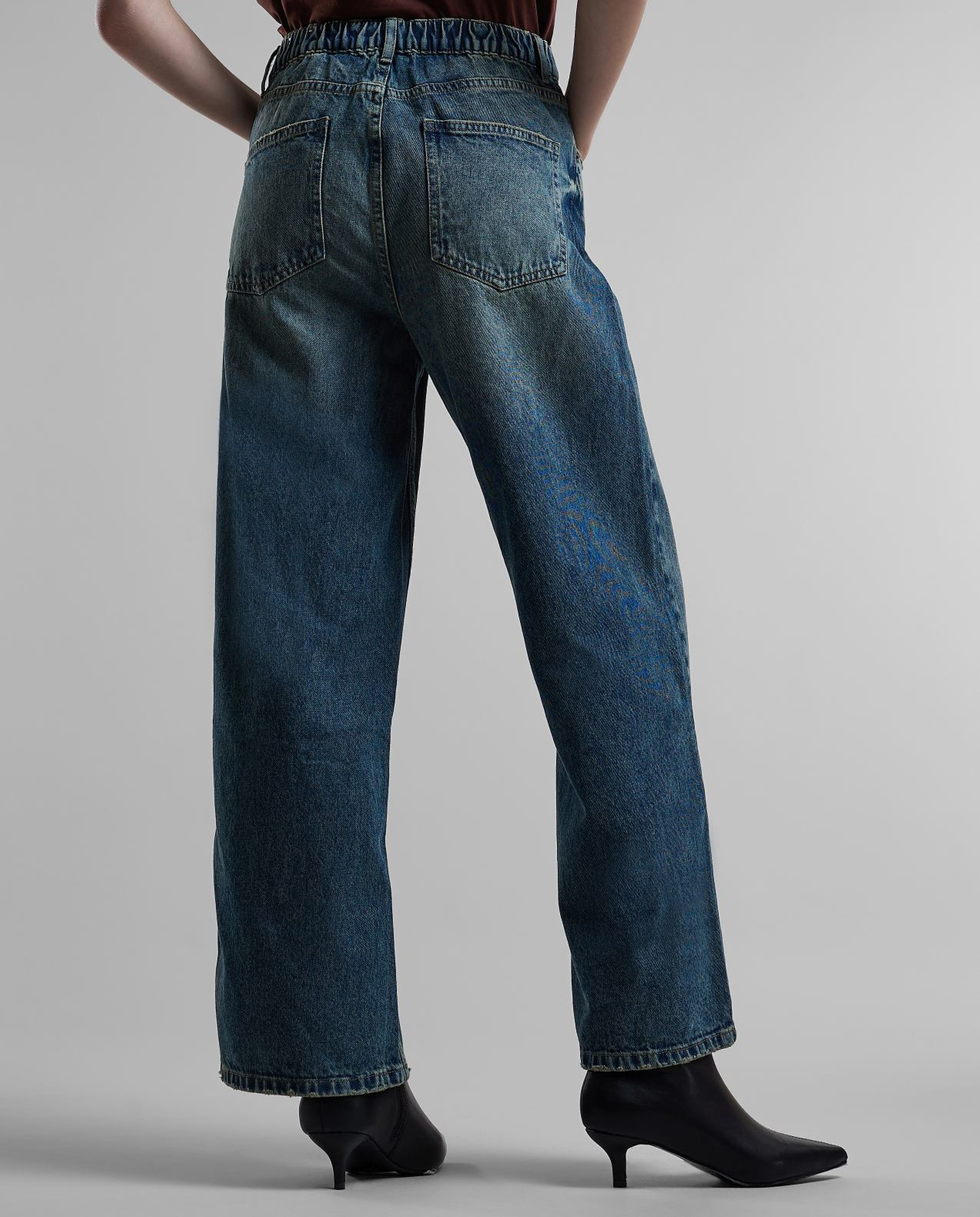 Washed Wide Leg Jeans with Button Closure