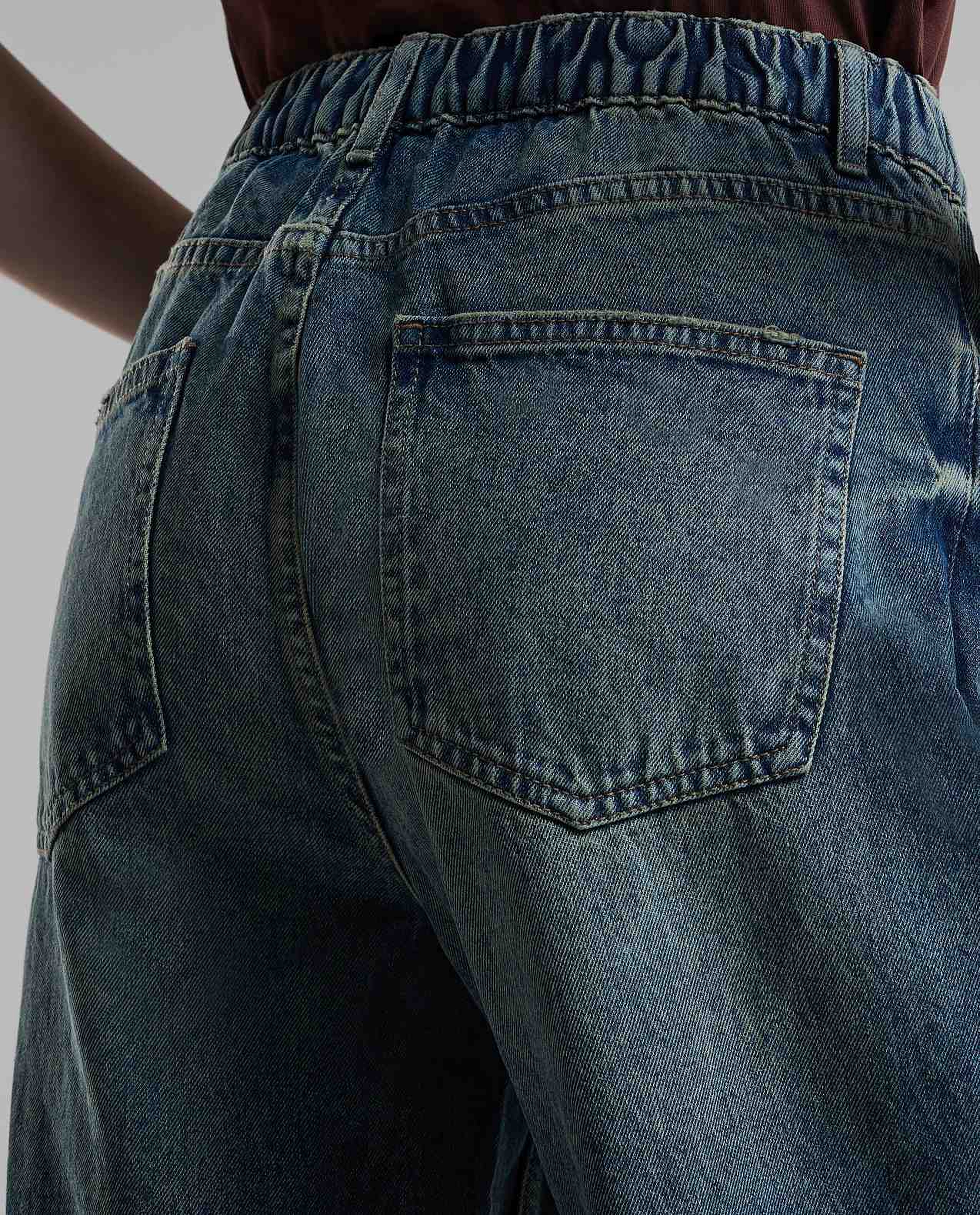 Washed Wide Leg Jeans with Button Closure