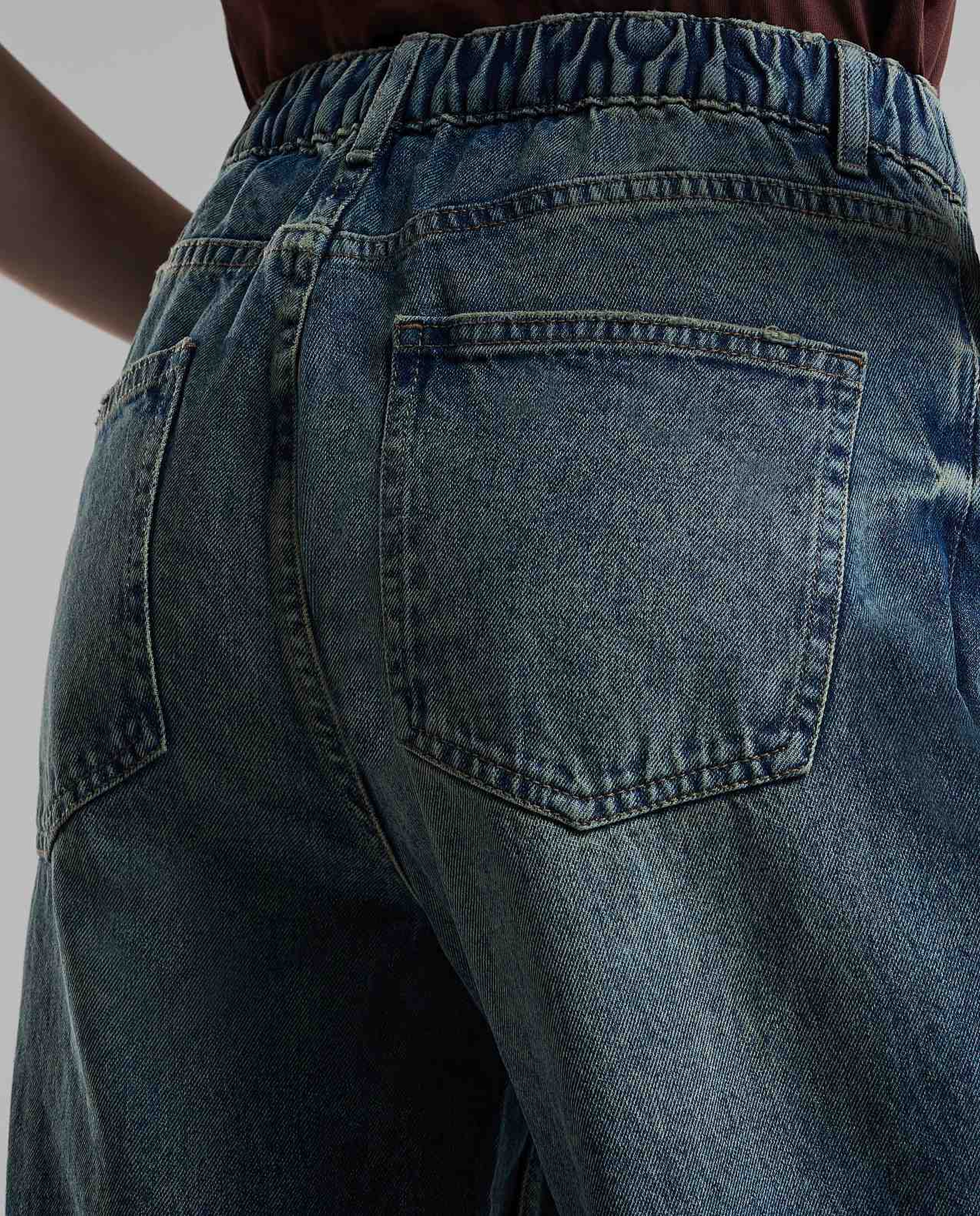 Washed Wide Leg Jeans with Button Closure