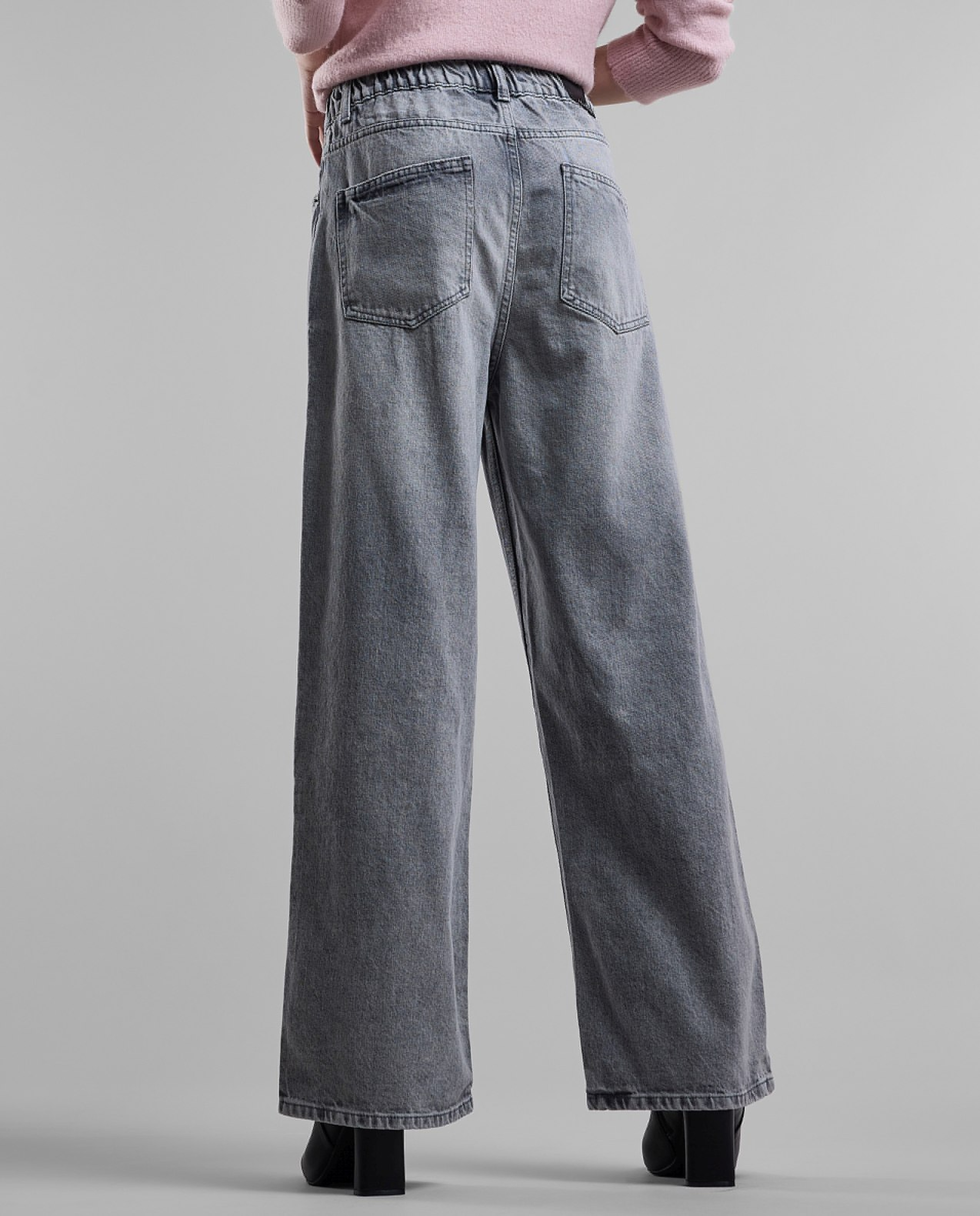Washed Wide Leg Jeans with Button Closure