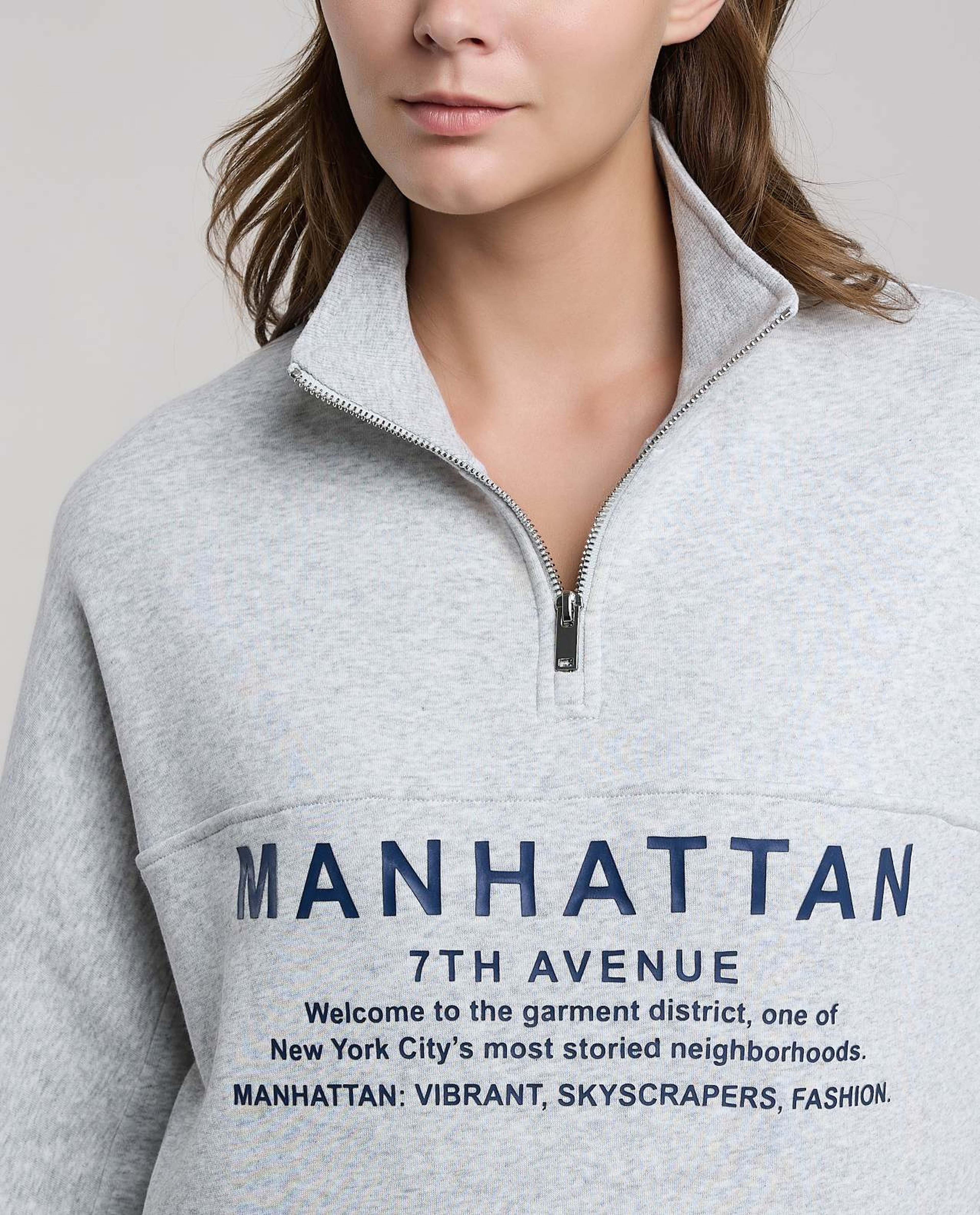 Typography Print Sweatshirt with High Neck and Long Sleeves