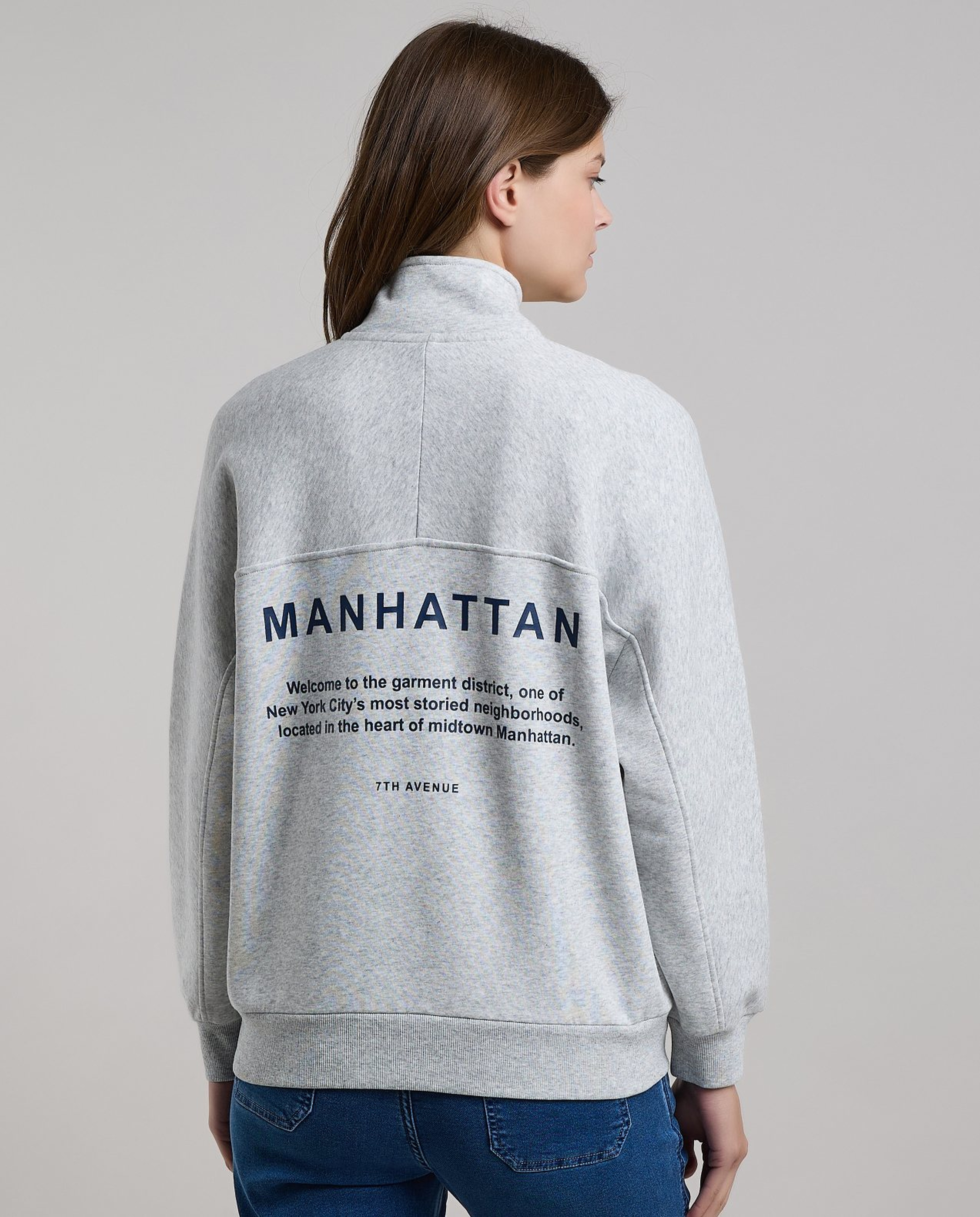 Typography Print Sweatshirt with High Neck and Long Sleeves