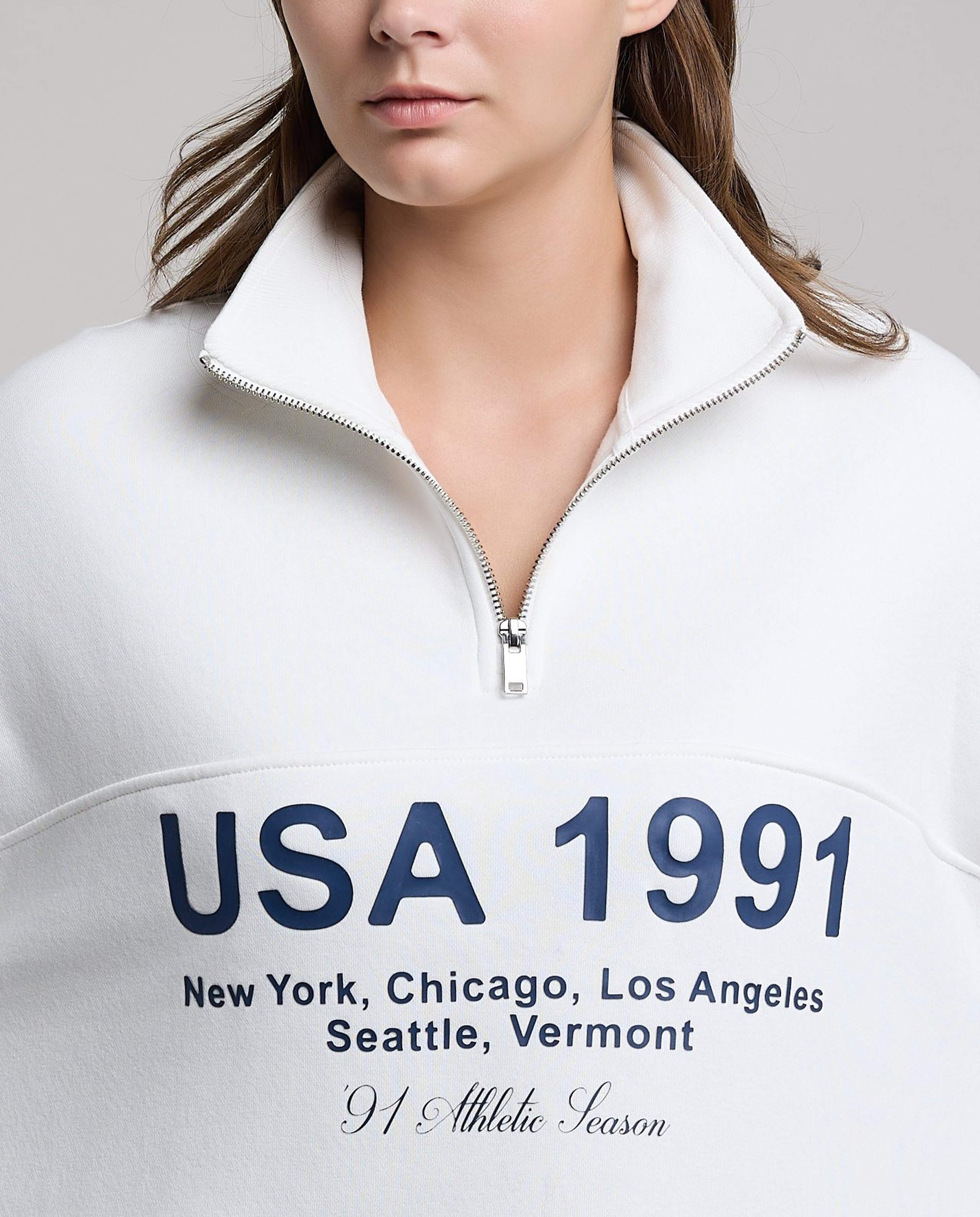 Typography Print Sweatshirt with High Neck and Long Sleeves