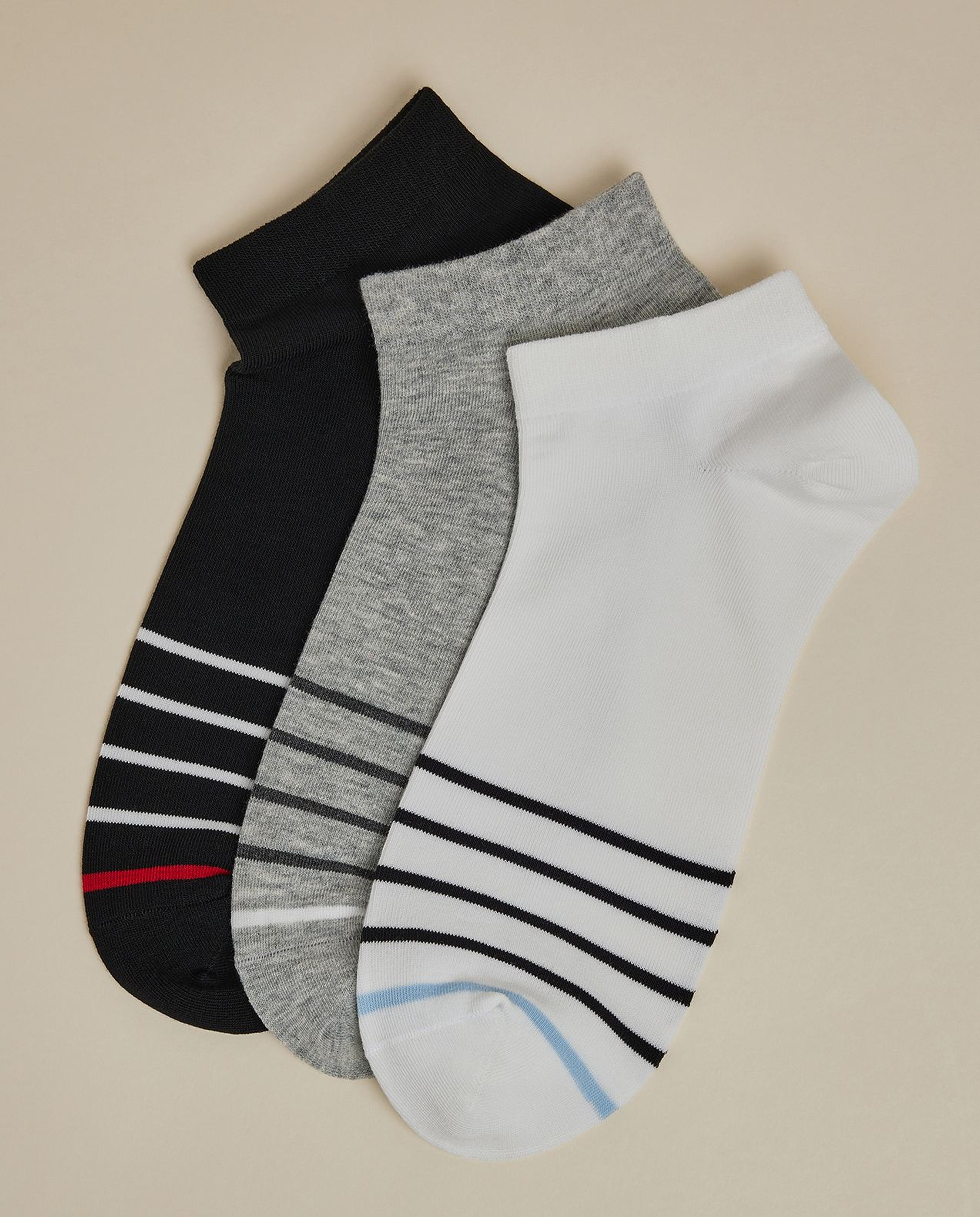 3 Pack Striped Ankle Socks
