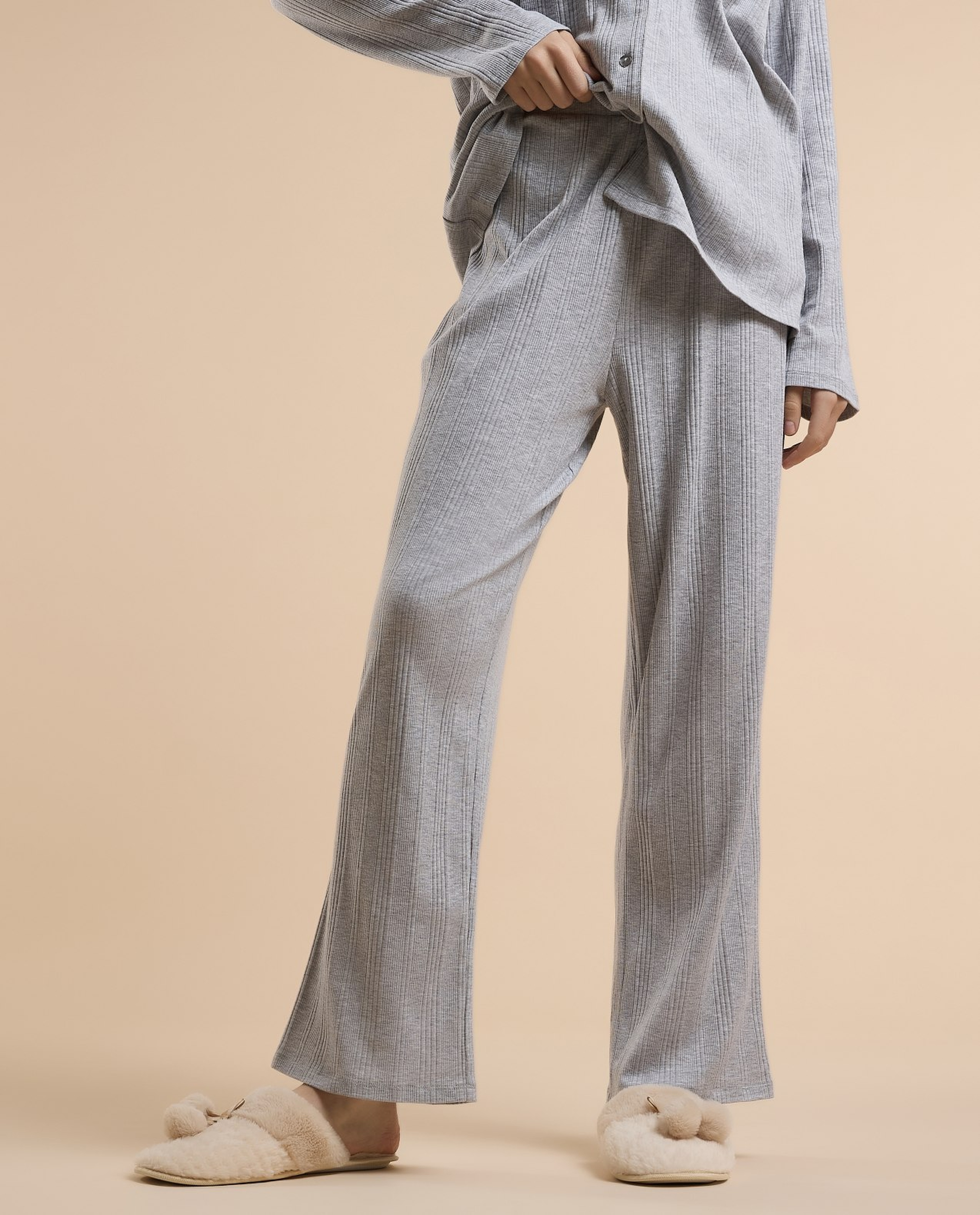 Ribbed Lapel Collar Pyjama Set