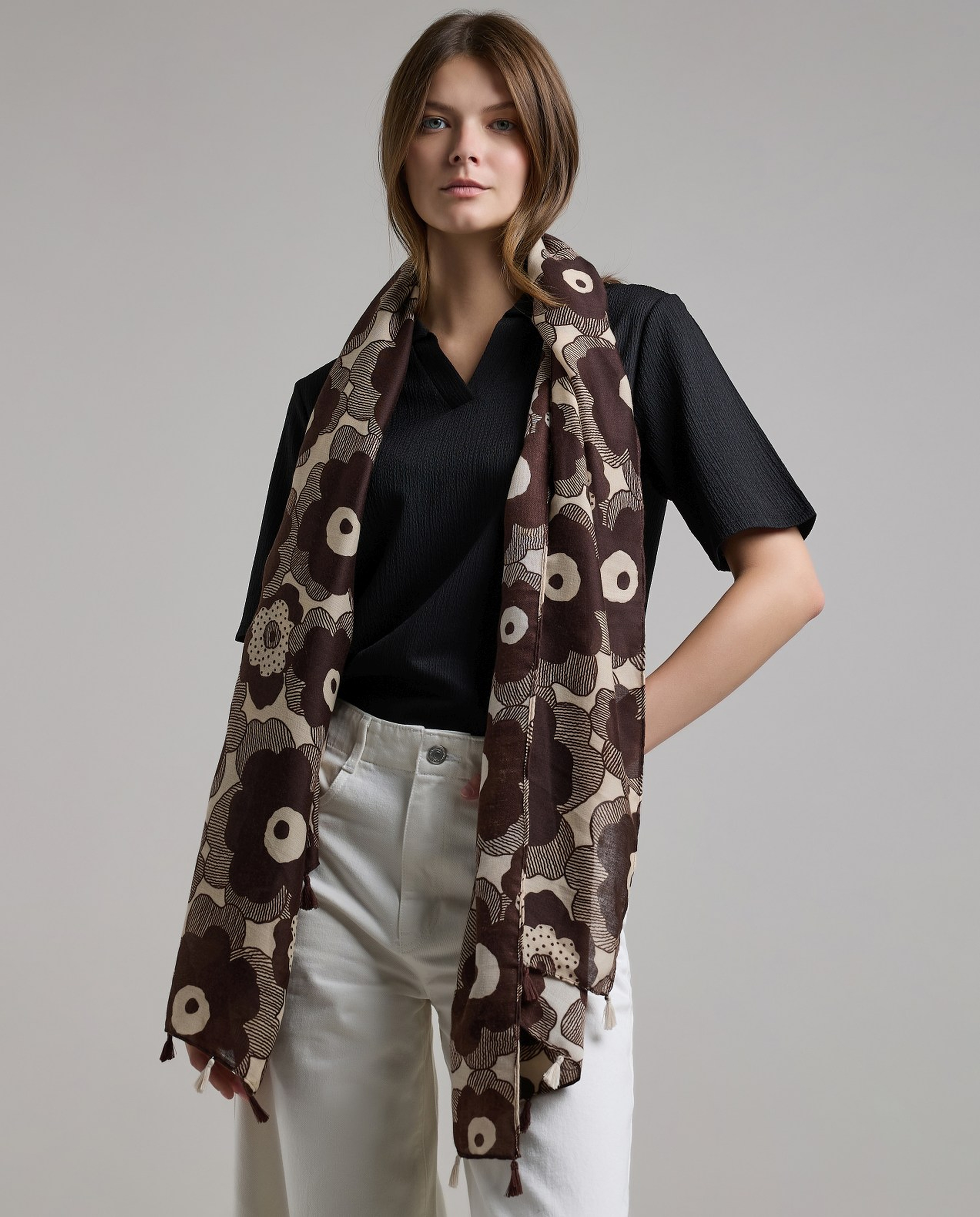 Patterned Tasseled Scarf