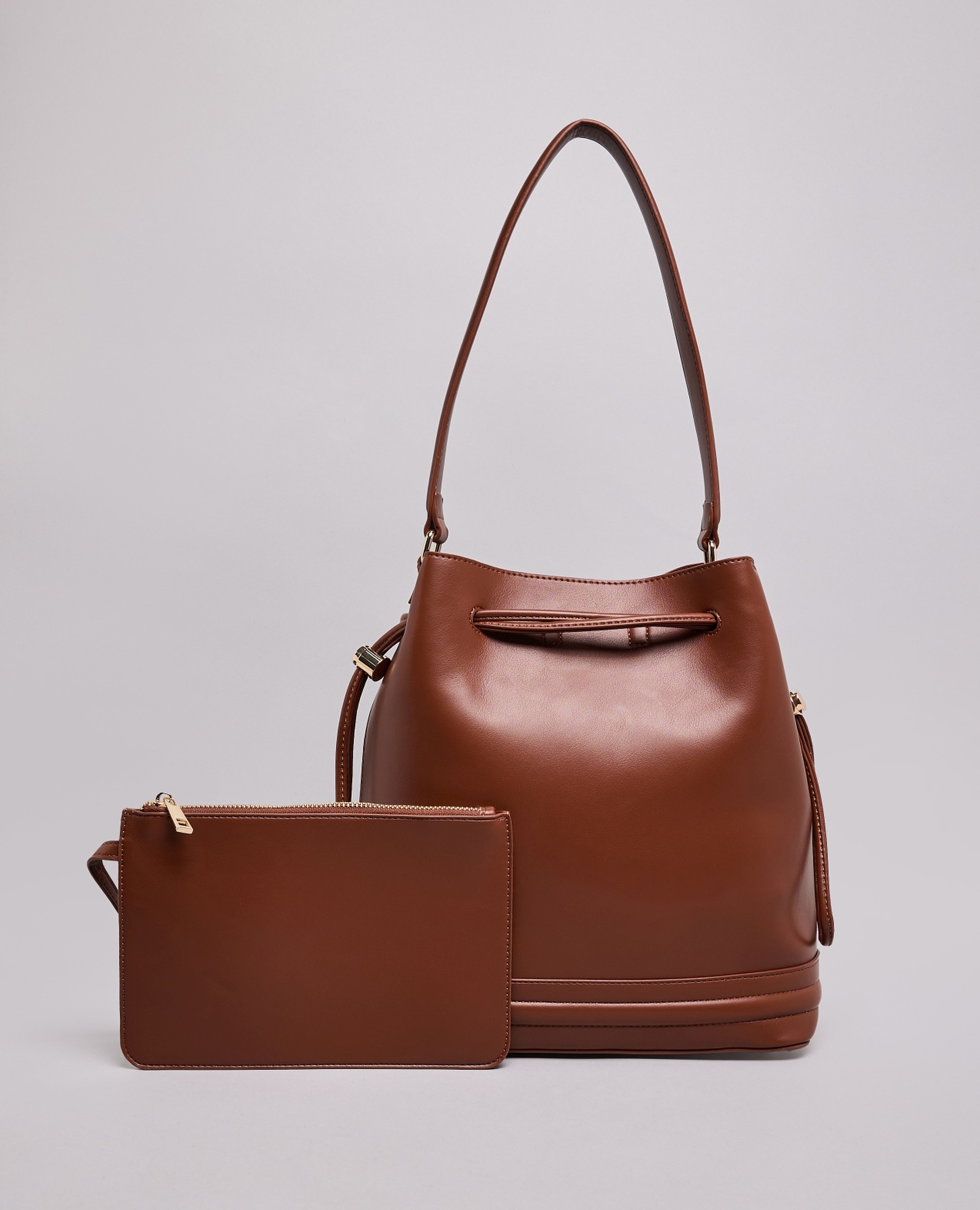 Solid Bucket Bag with Pouch