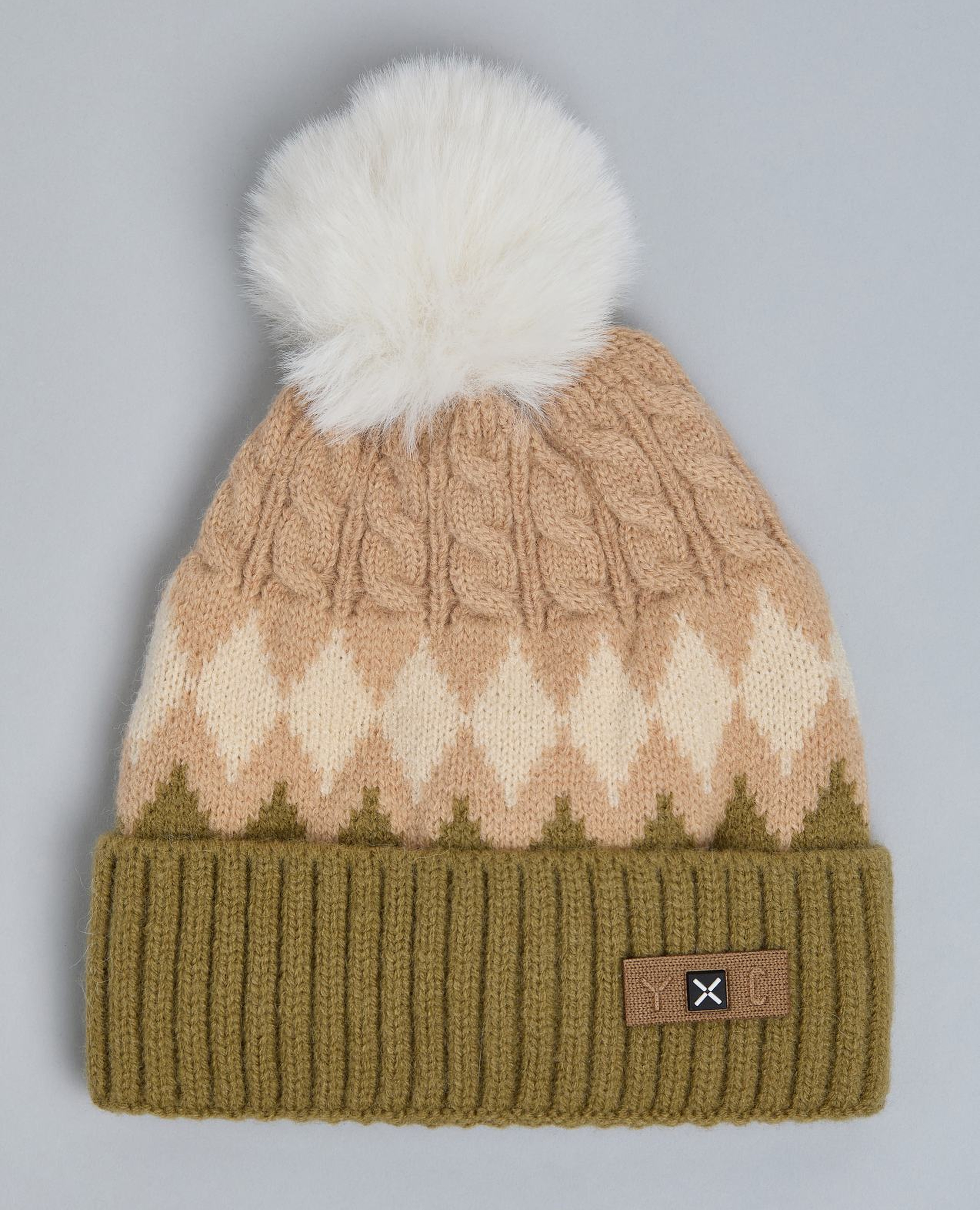 Color Block Beanie with Pom-Pom