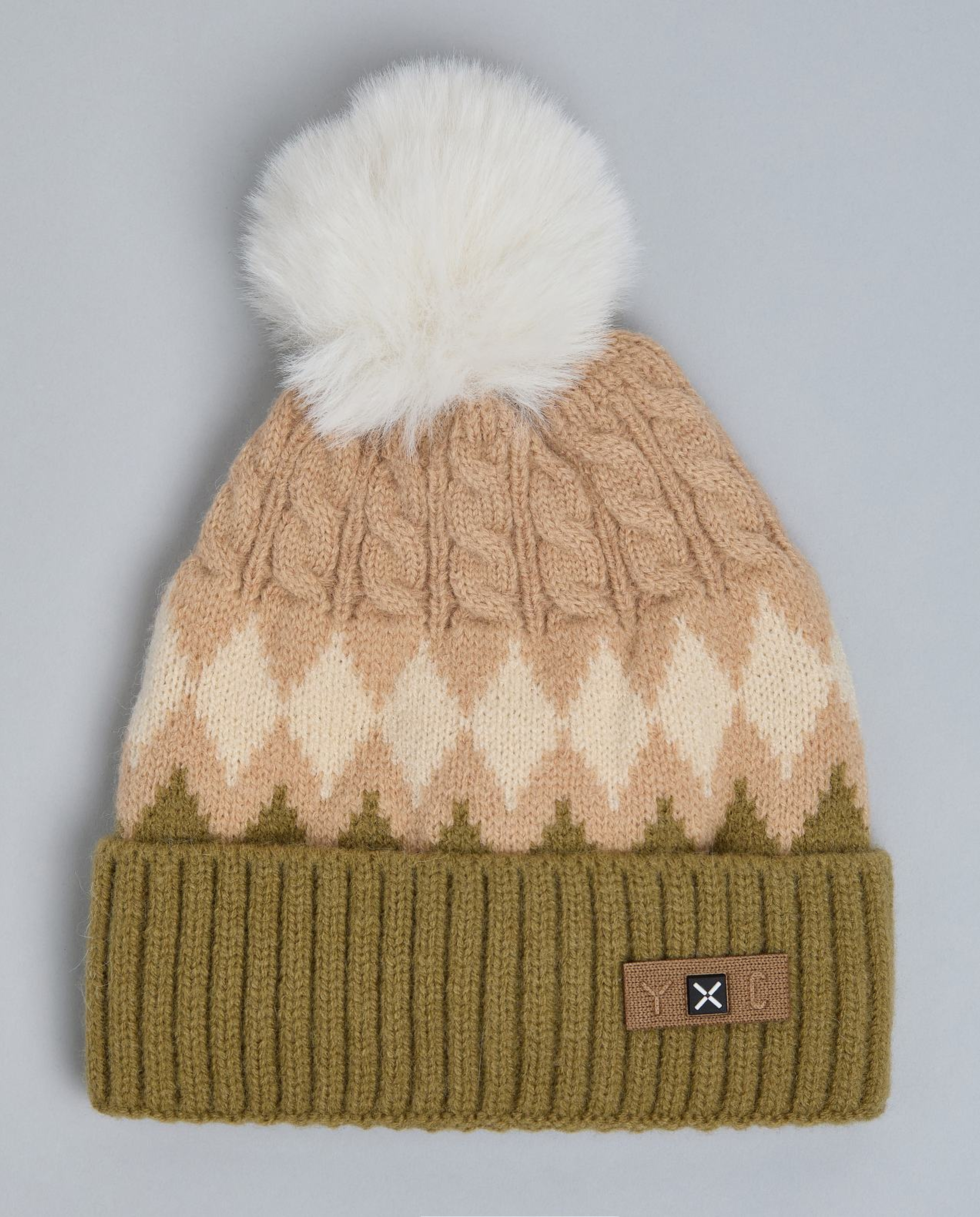 Color Block Beanie with Pom-Pom