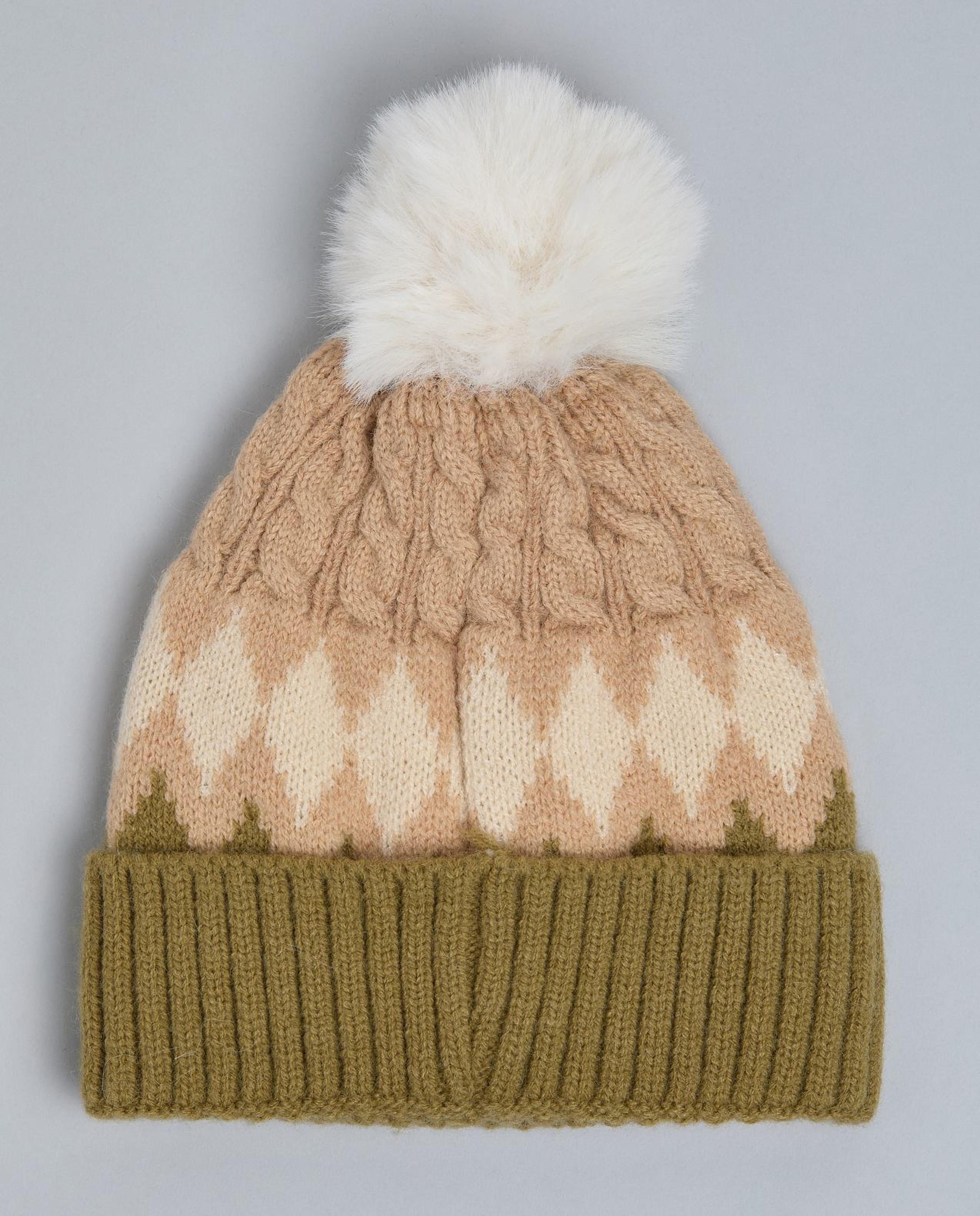 Color Block Beanie with Pom-Pom