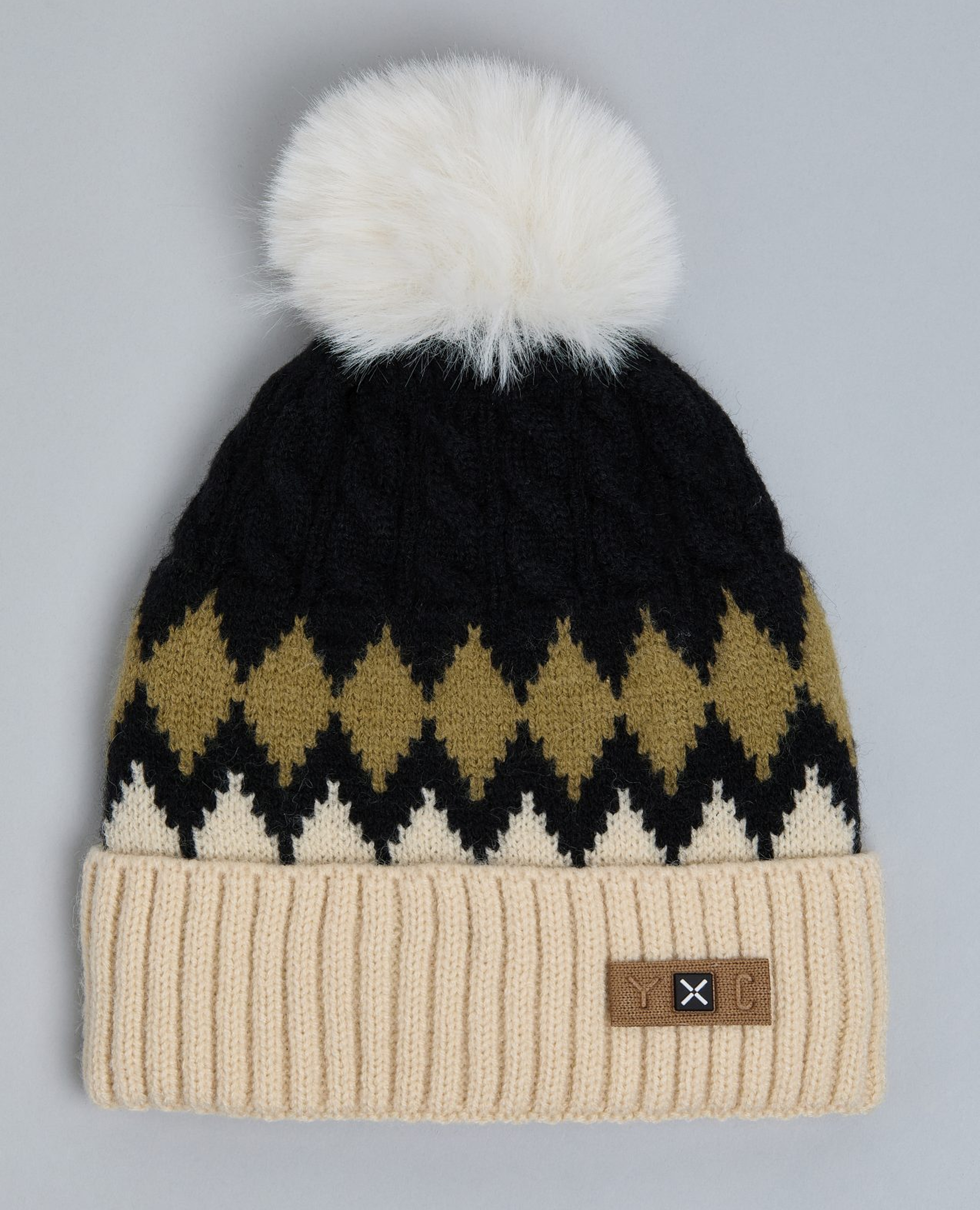 Color Block Beanie with Pom-Pom