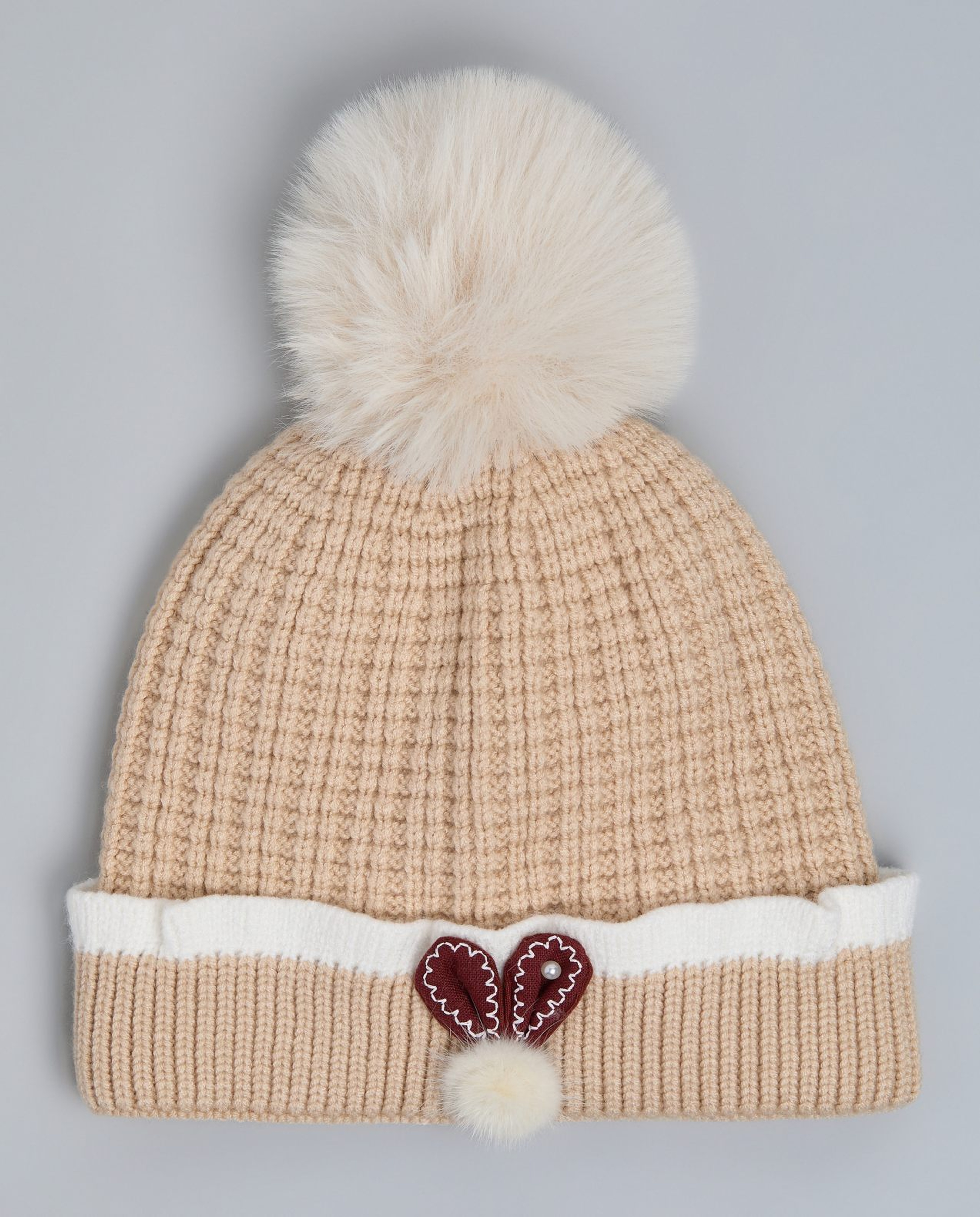 Color Block Beanie with Pom-Pom