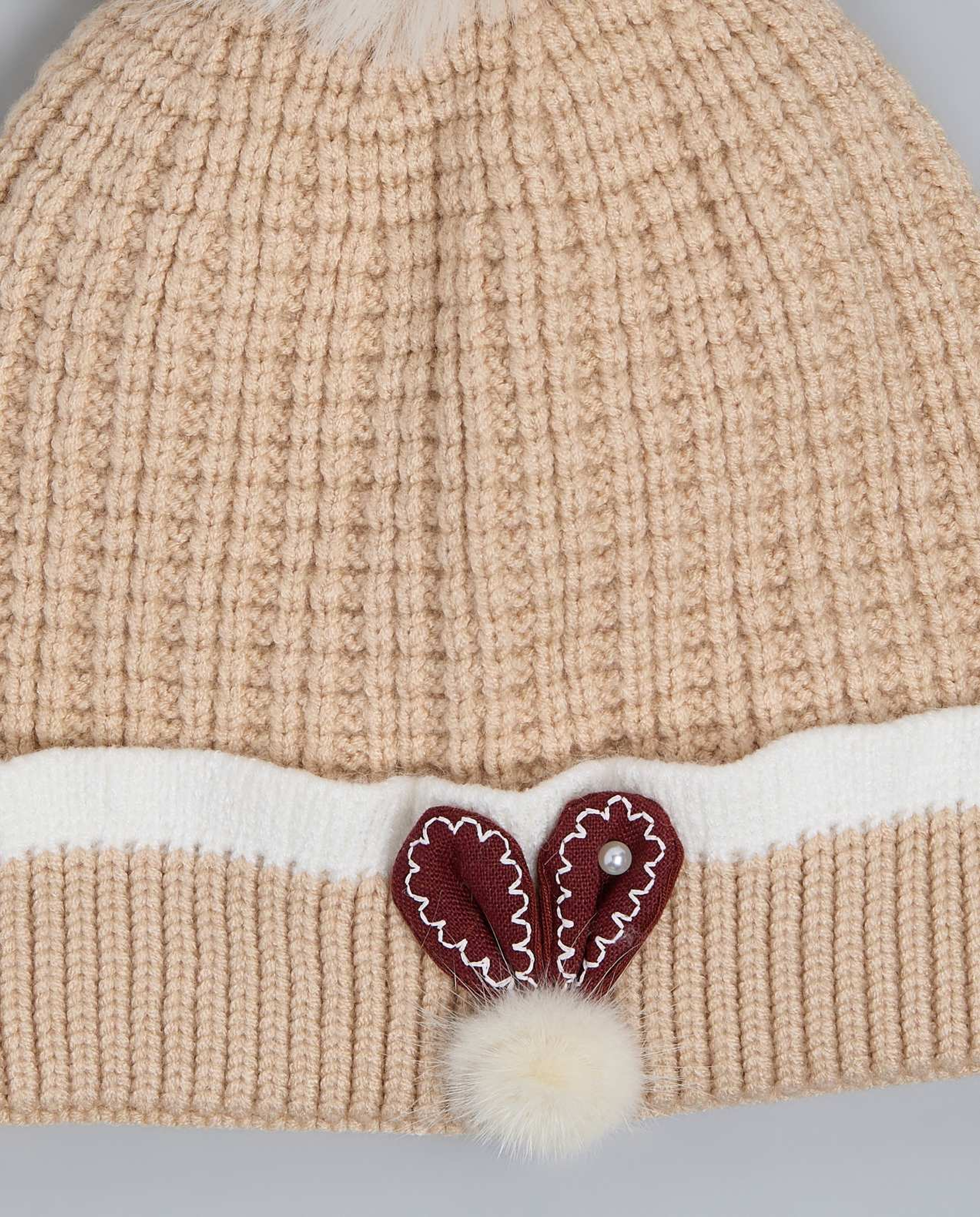 Color Block Beanie with Pom-Pom