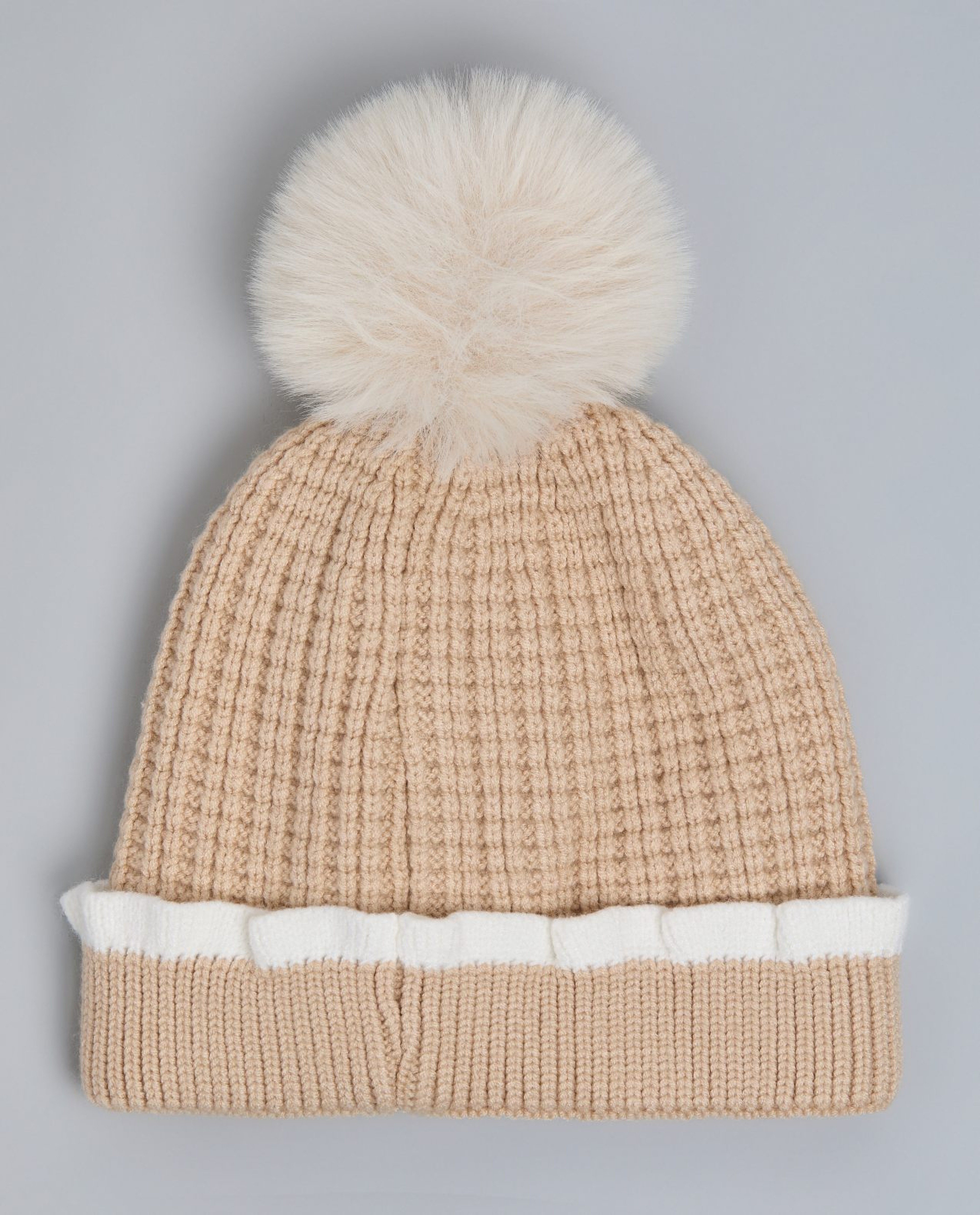 Color Block Beanie with Pom-Pom