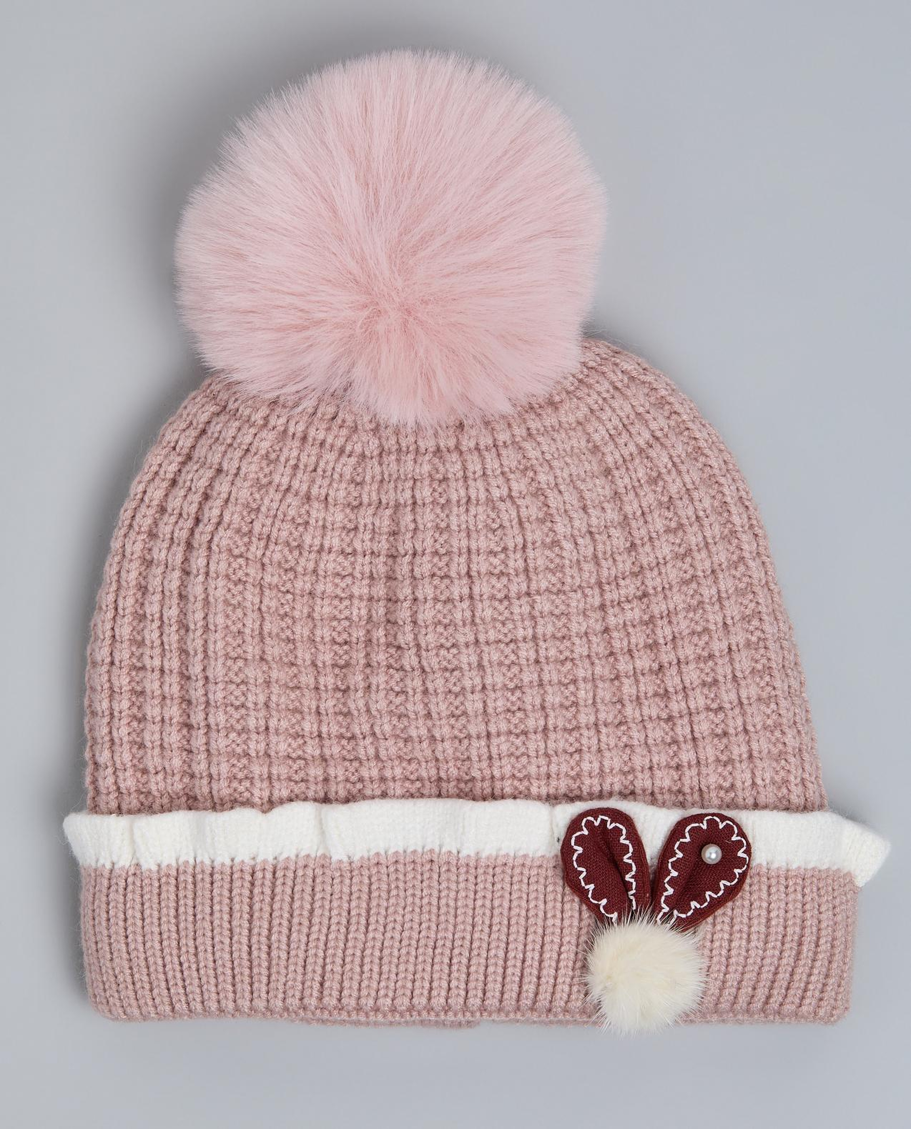 Color Block Beanie with Pom-Pom