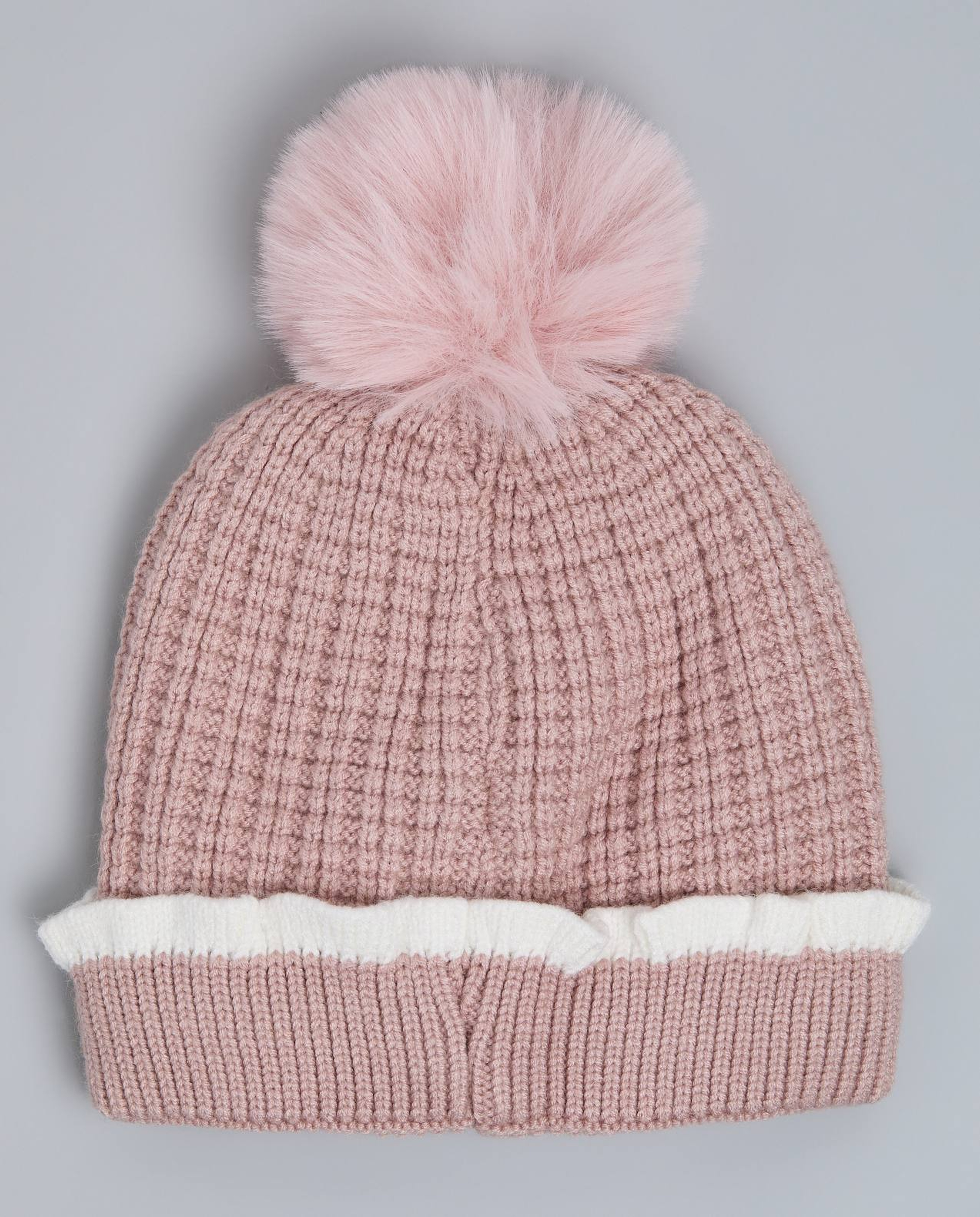 Color Block Beanie with Pom-Pom