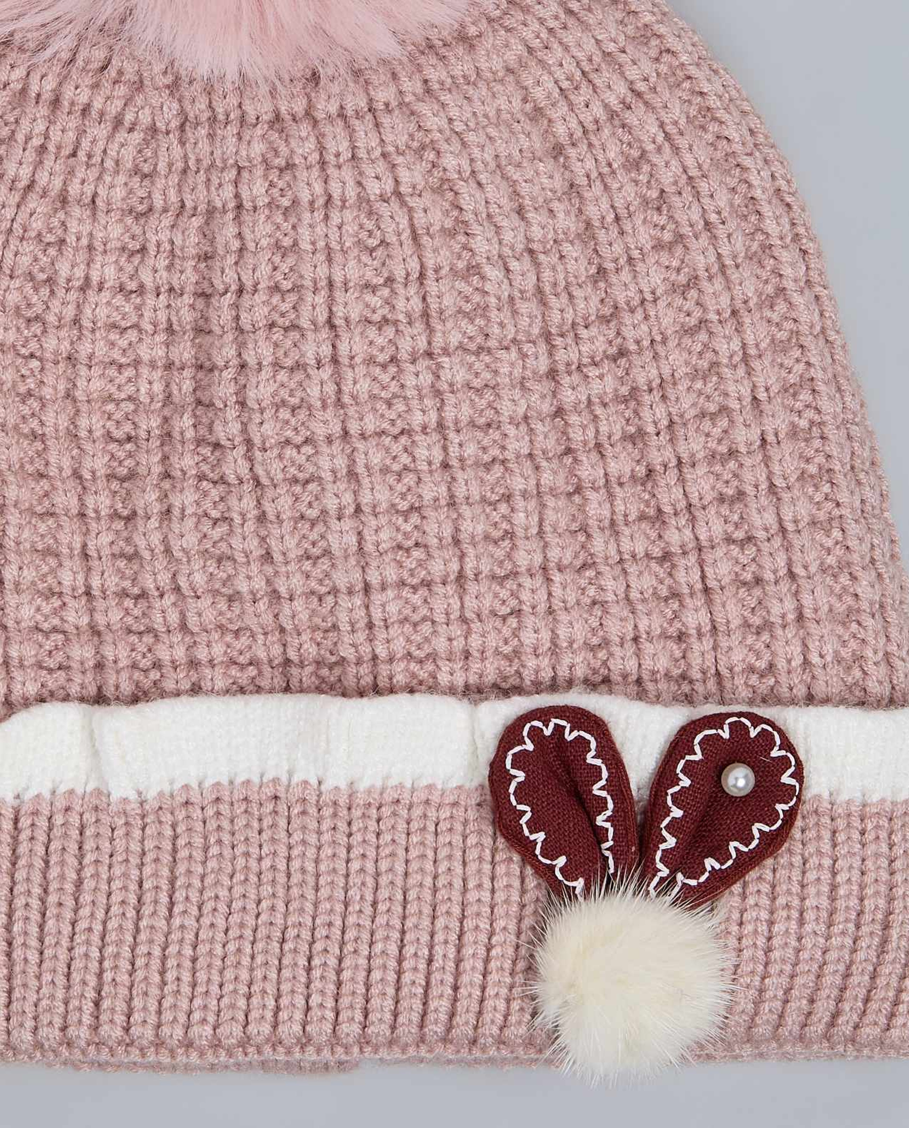 Color Block Beanie with Pom-Pom