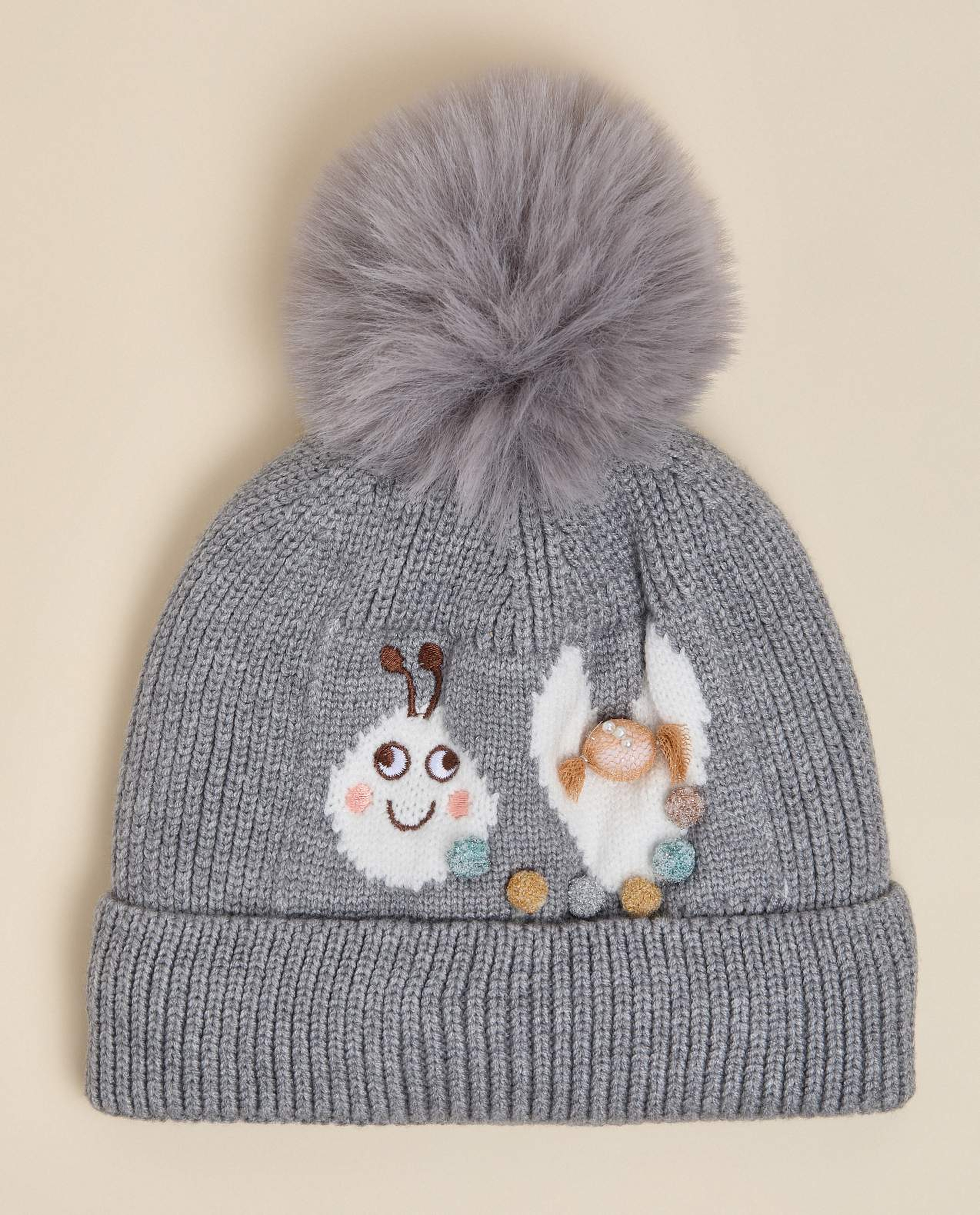 Color Block Beanie with Pom-Pom