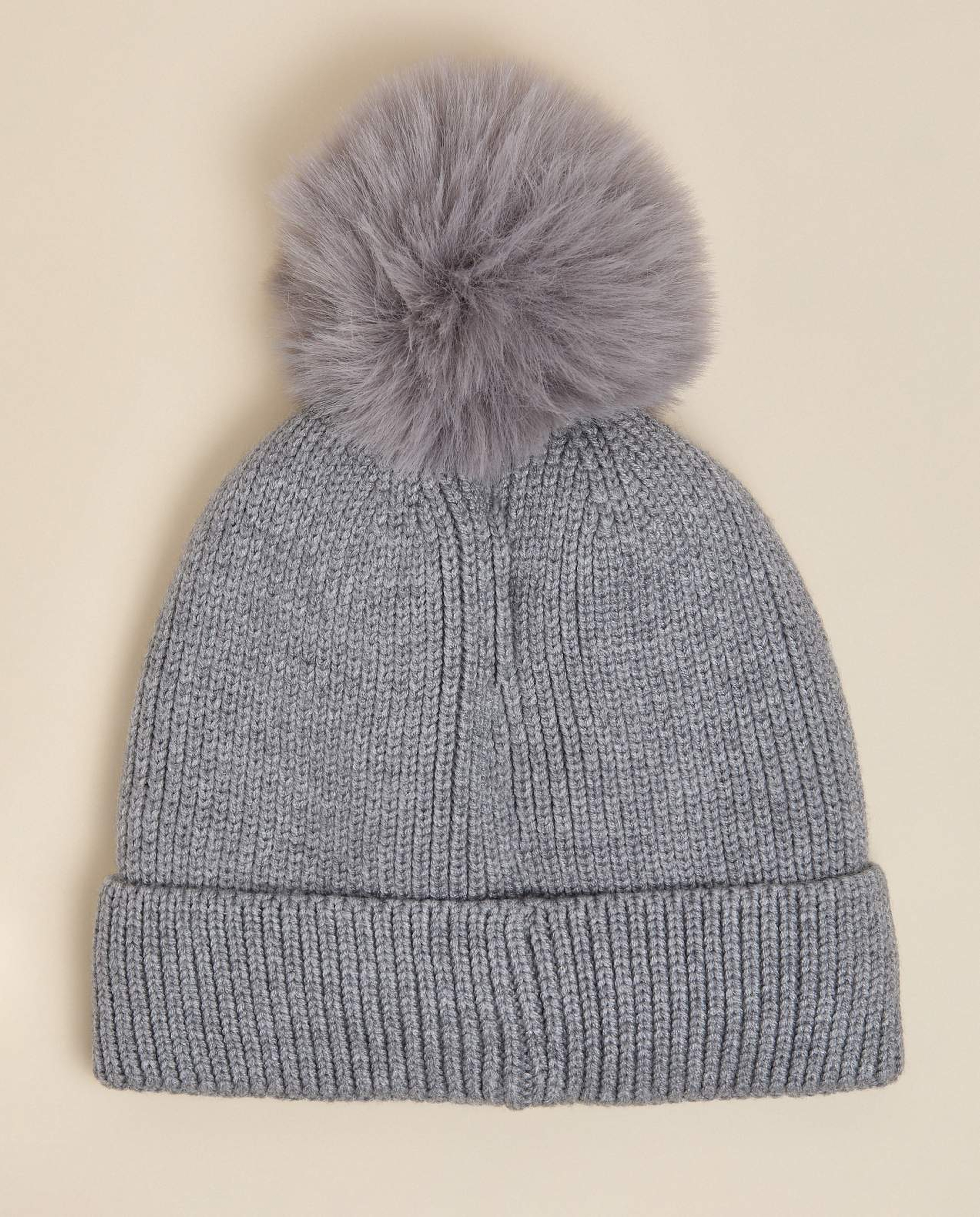 Color Block Beanie with Pom-Pom