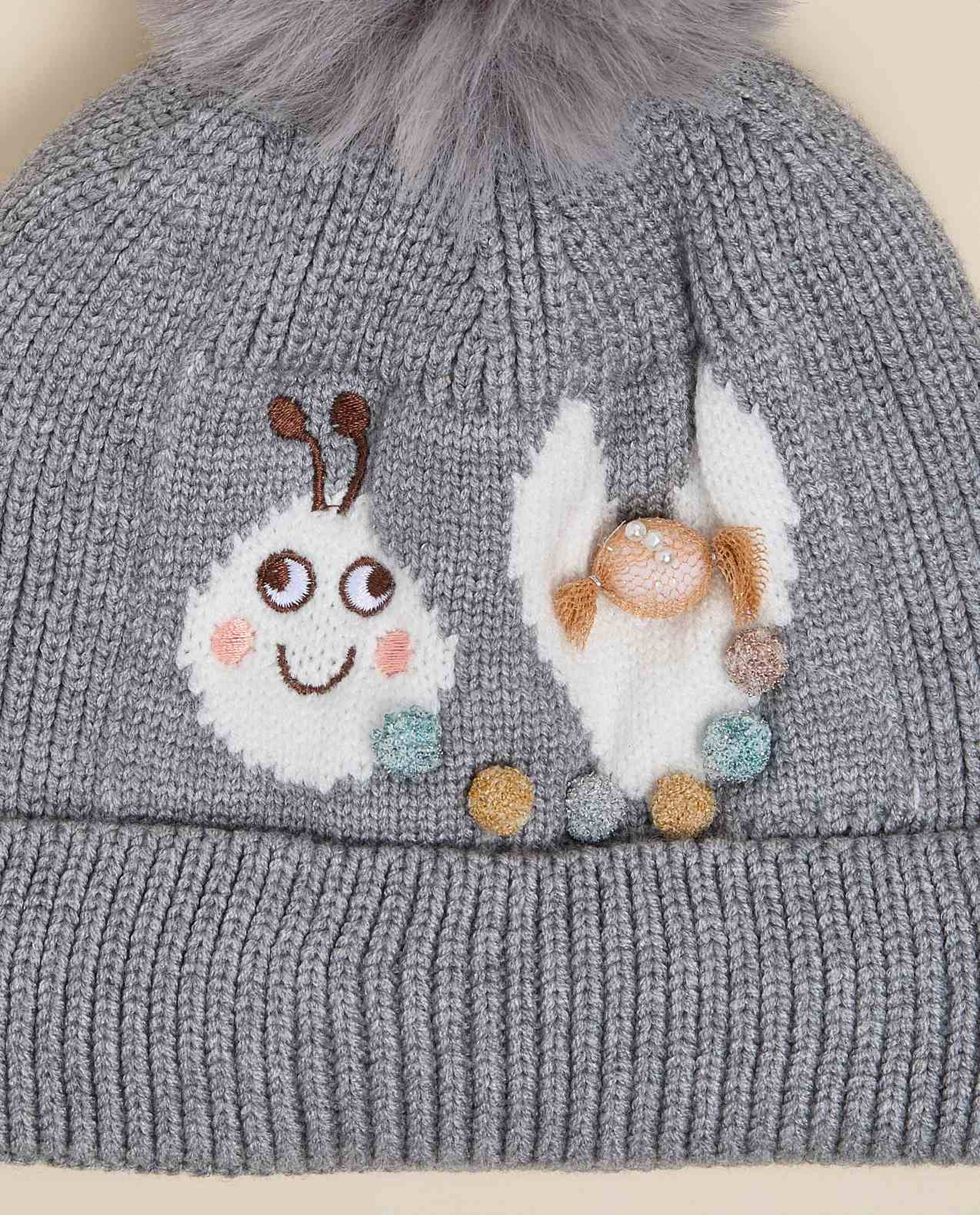 Color Block Beanie with Pom-Pom