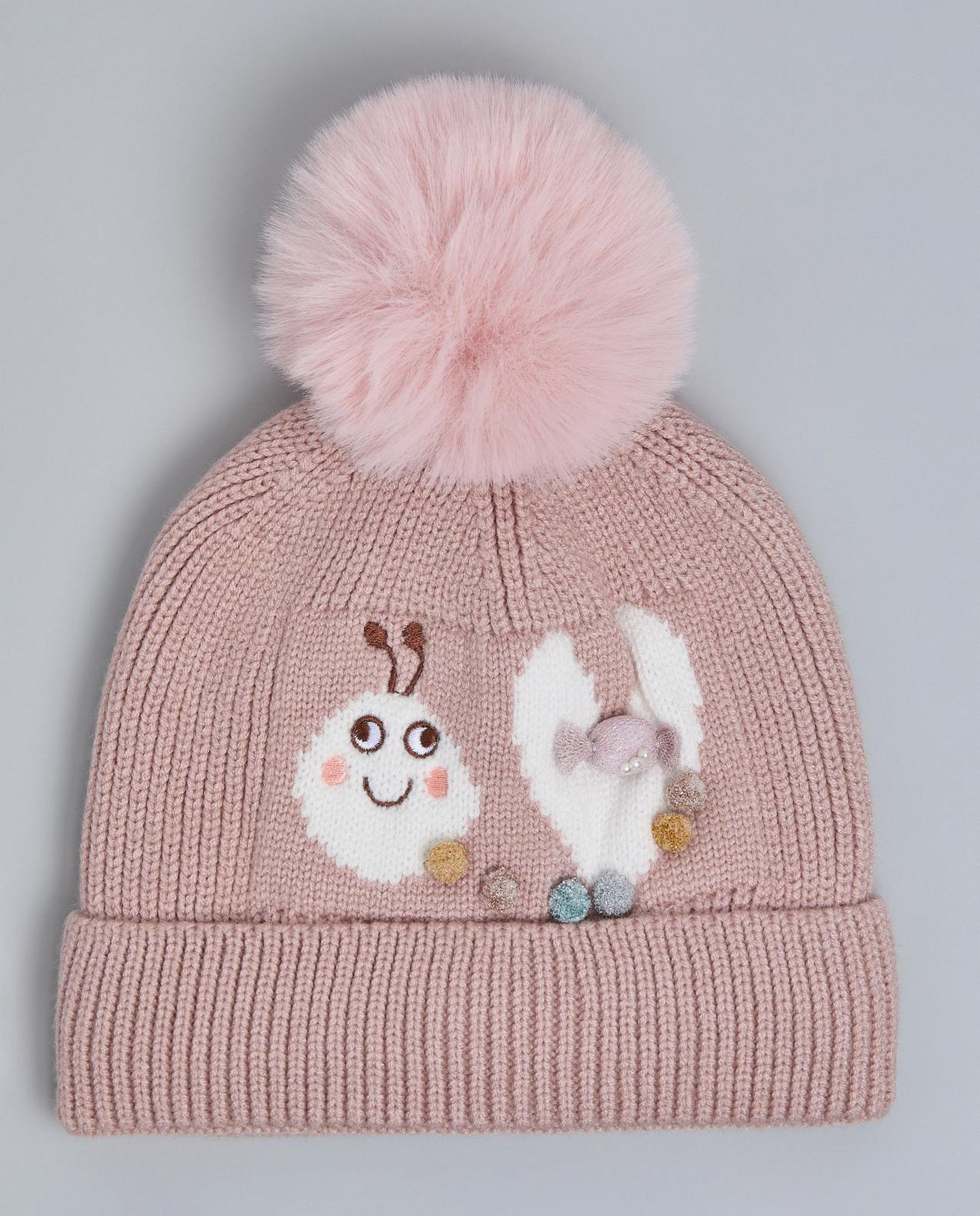 Color Block Beanie with Pom-Pom