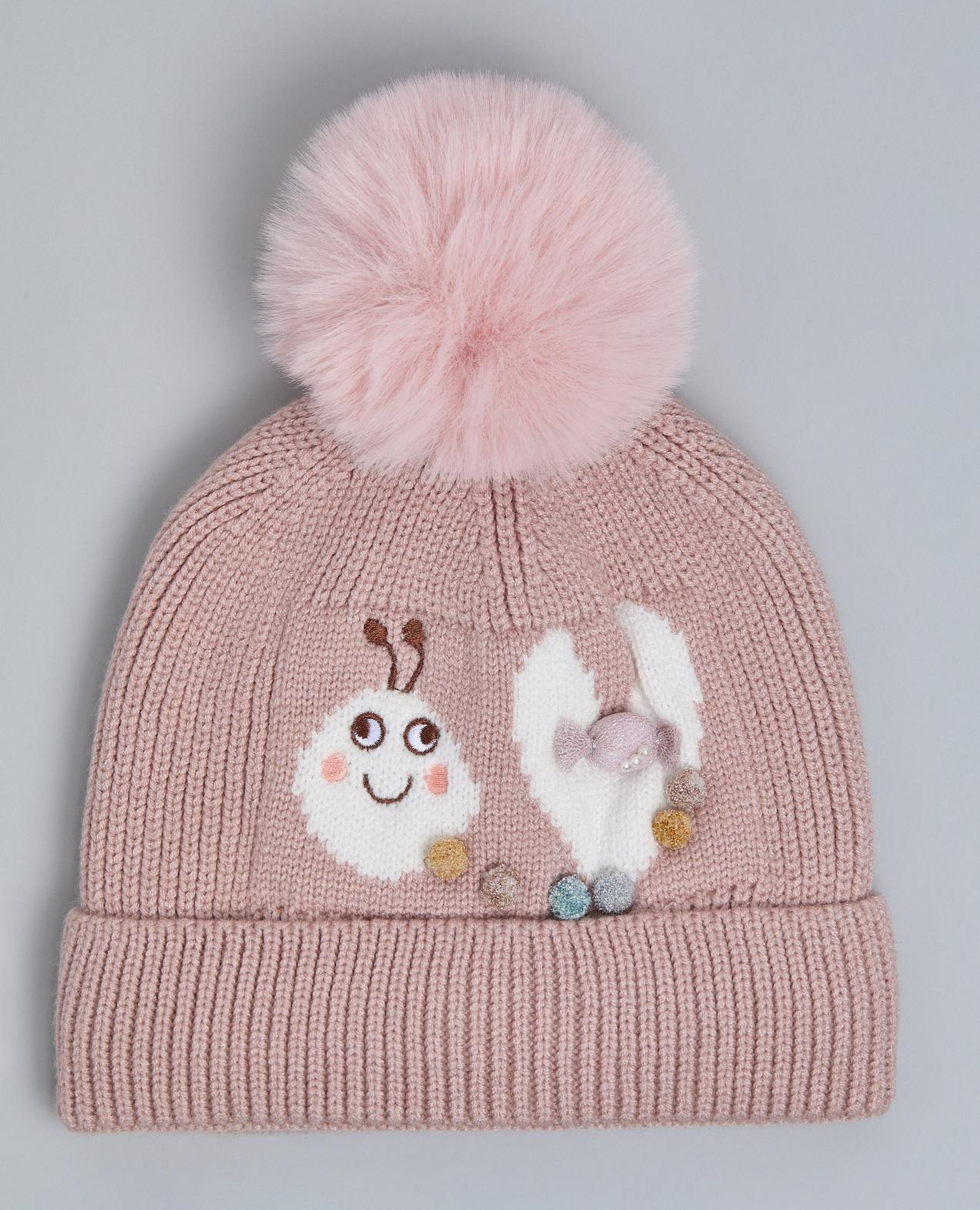 Color Block Beanie with Pom-Pom