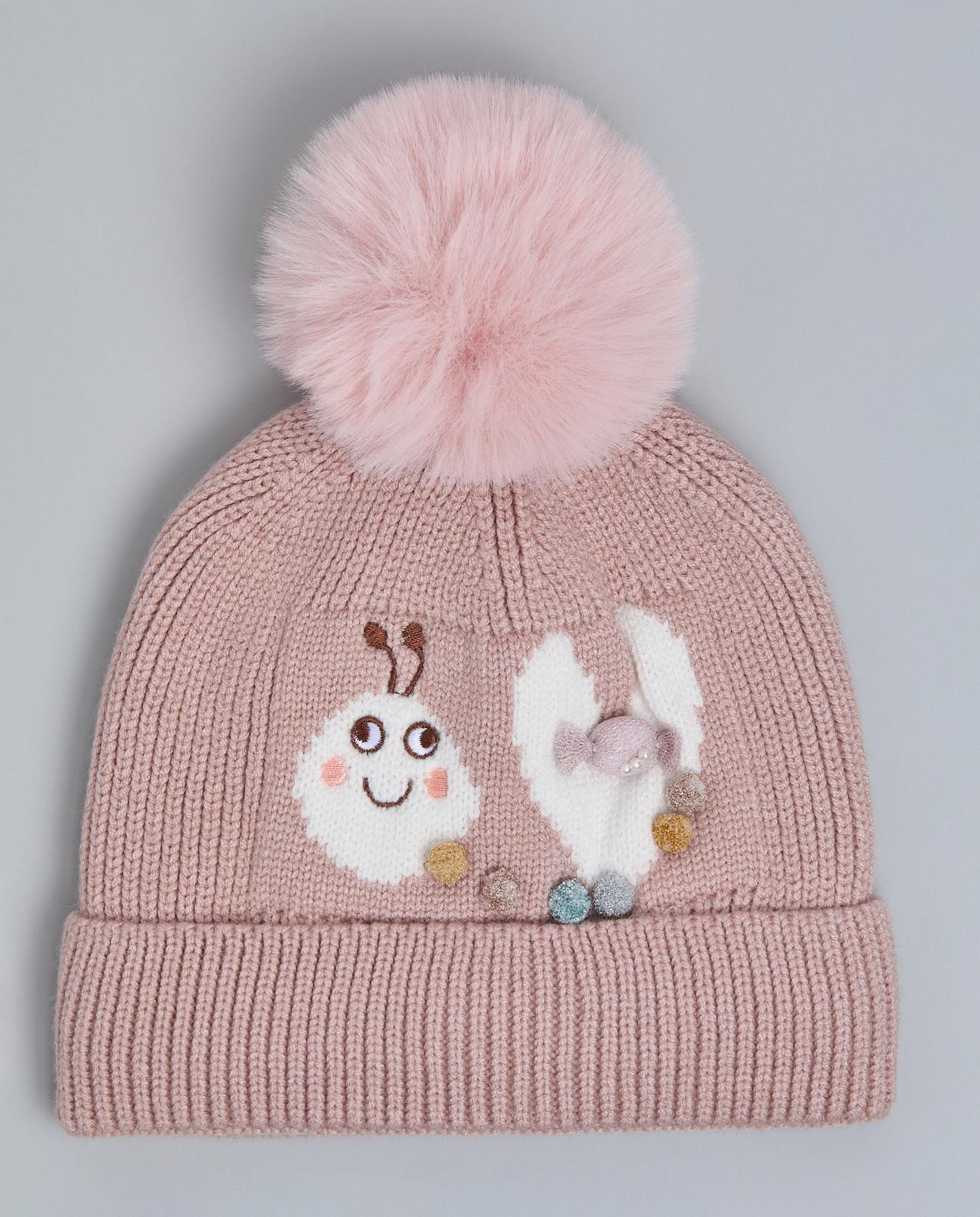 Color Block Beanie with Pom-Pom