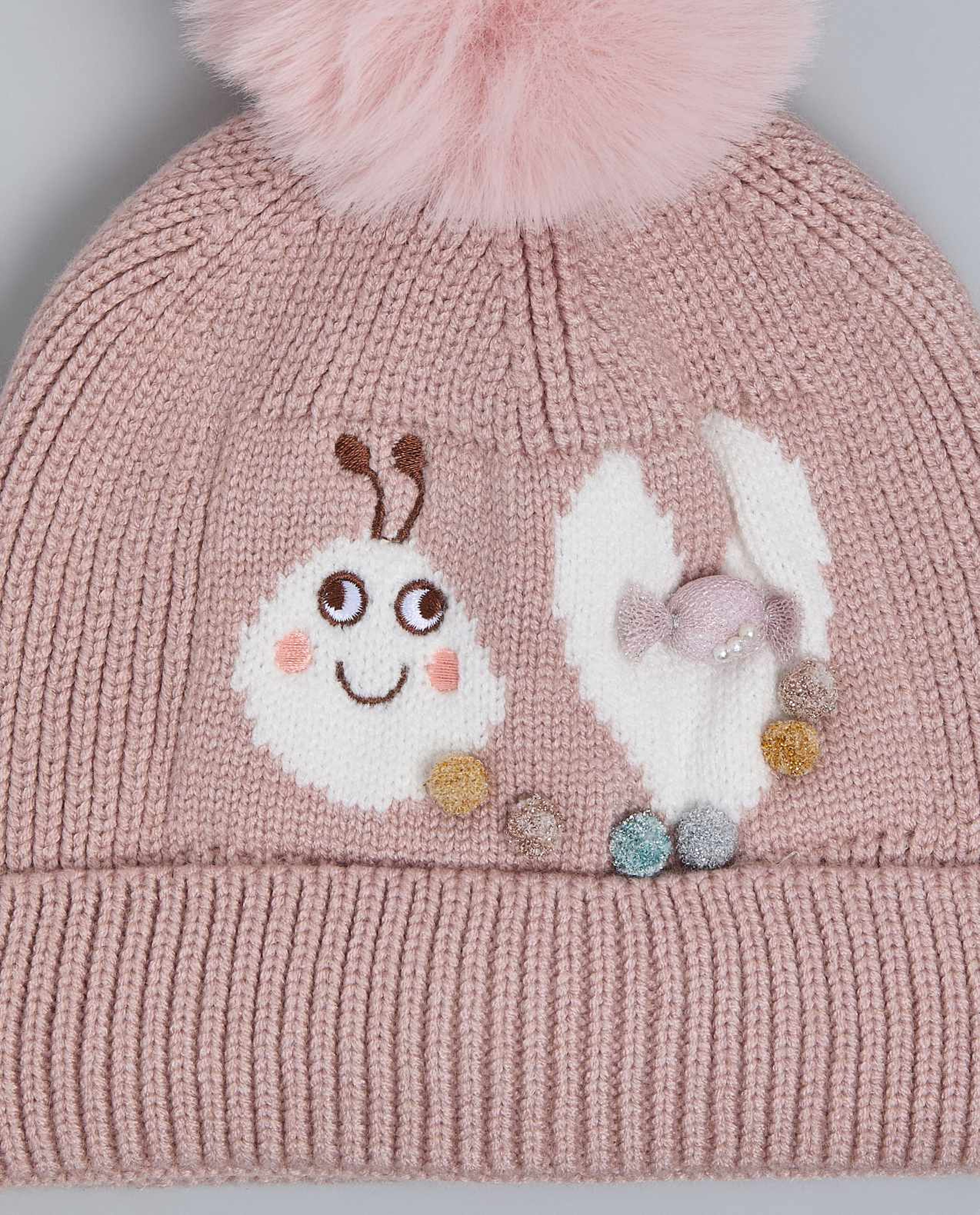 Color Block Beanie with Pom-Pom