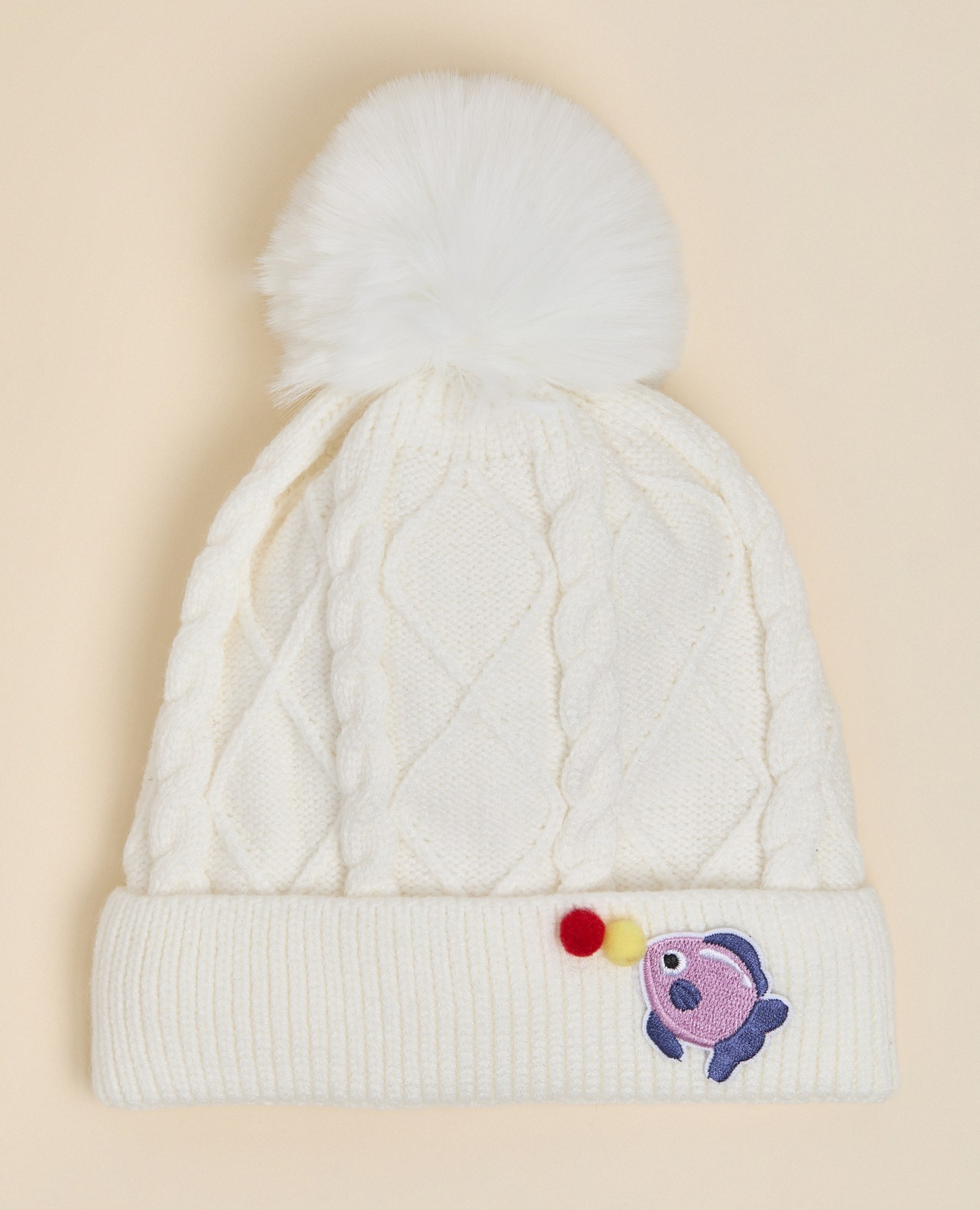 Cable Knit Beanie with Pom-Pom