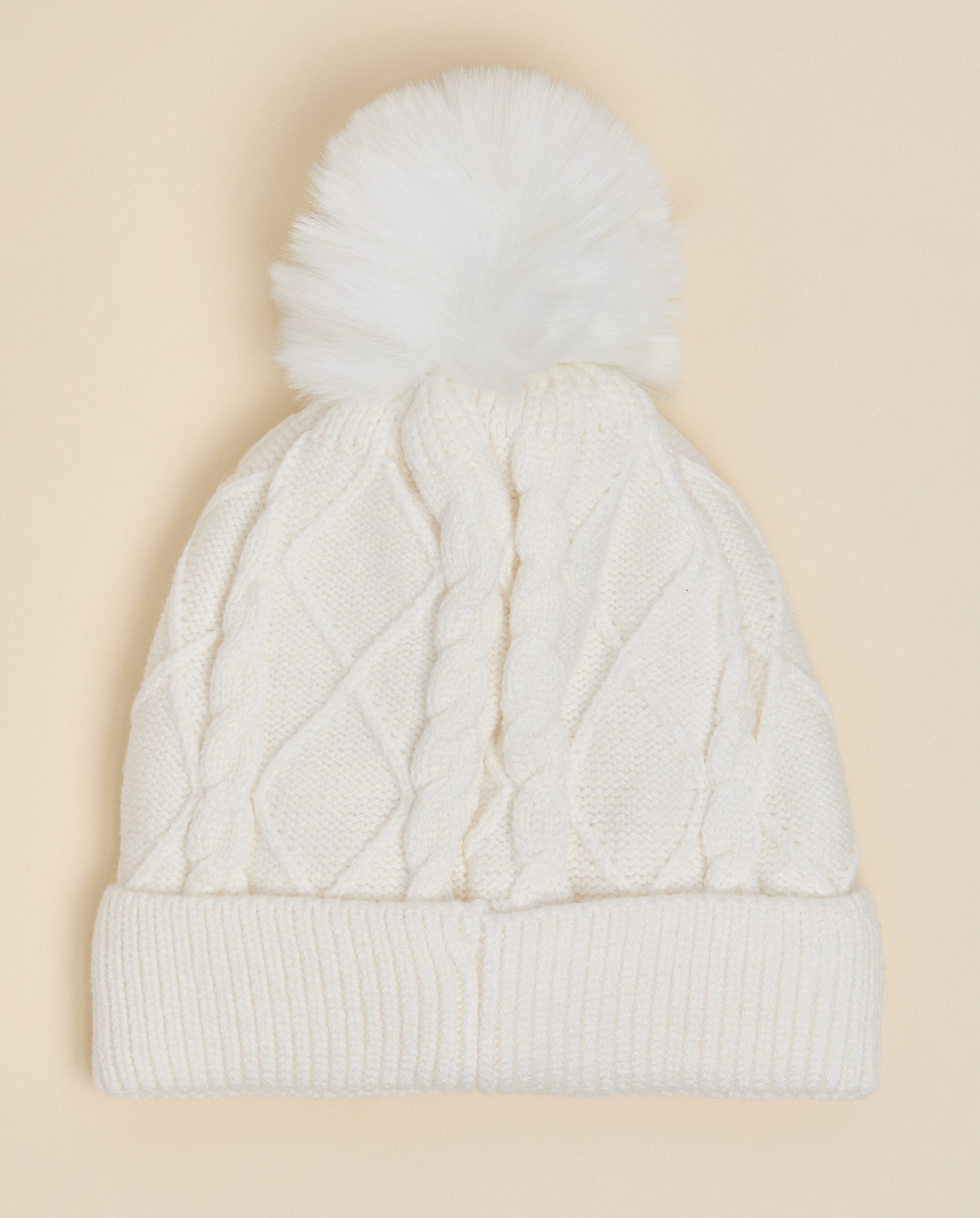 Cable Knit Beanie with Pom-Pom