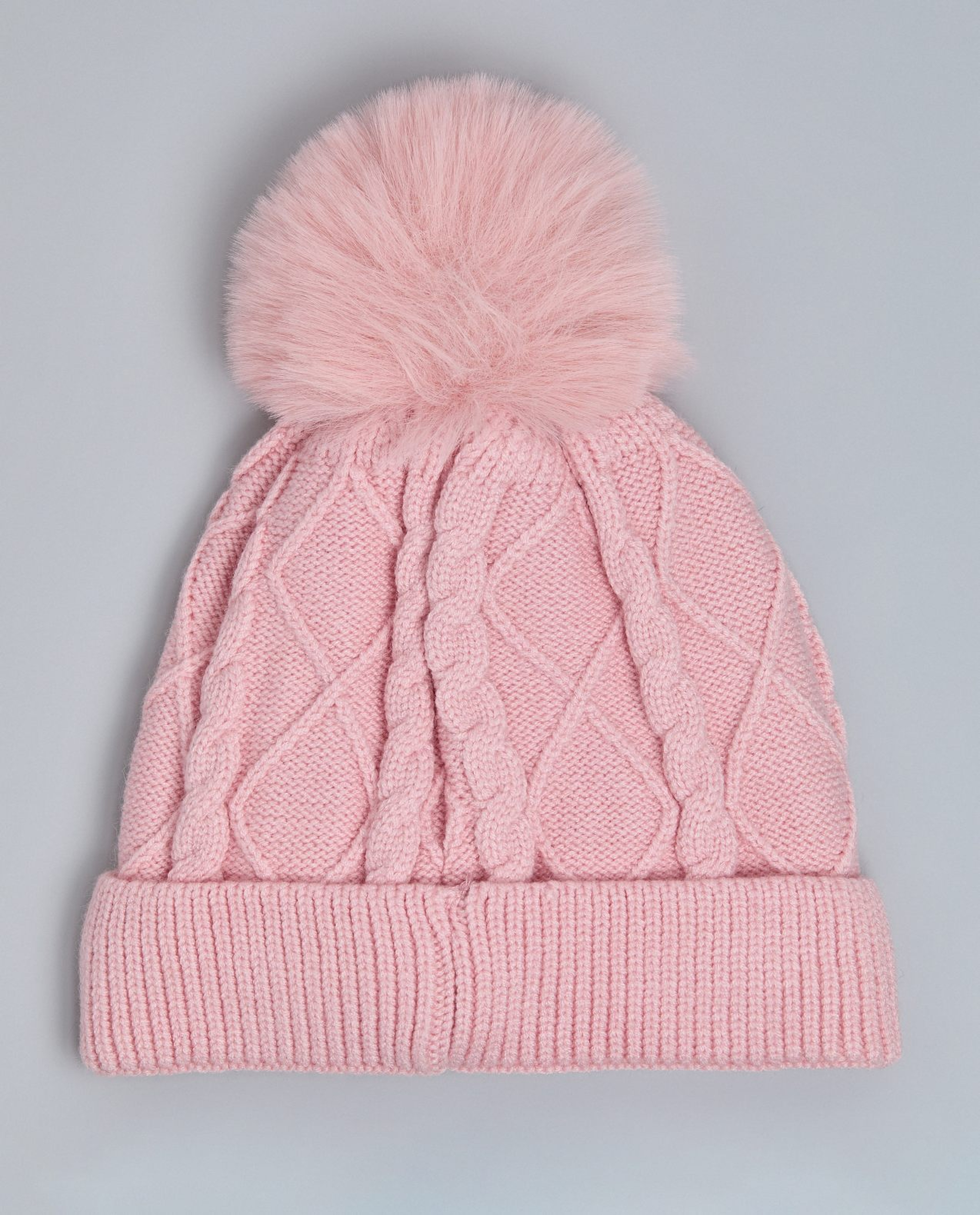 Cable Knit Beanie with Pom-Pom